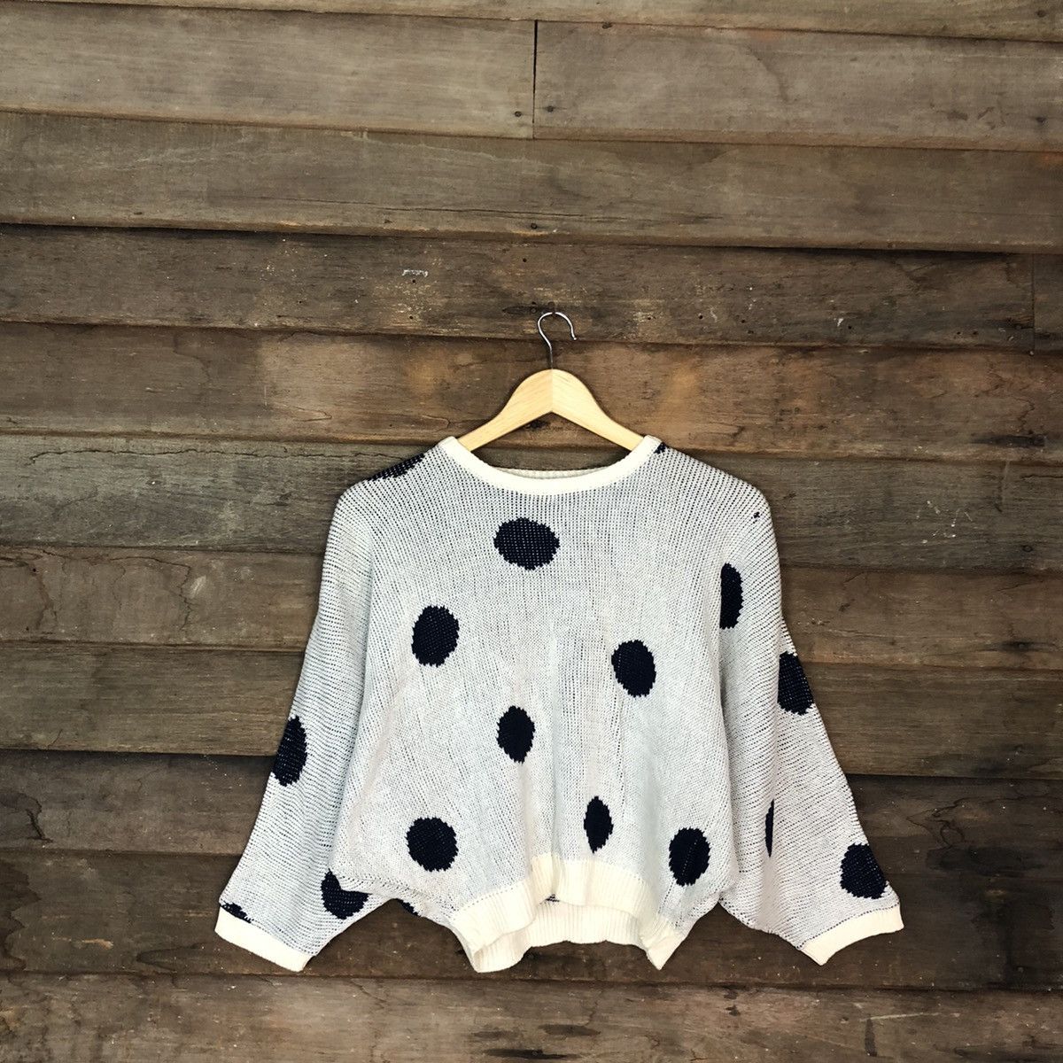 image of Homespun Knitwear Japan Polka Dot Design Baggy Knitwear 514B in White, Women's (Size Small)