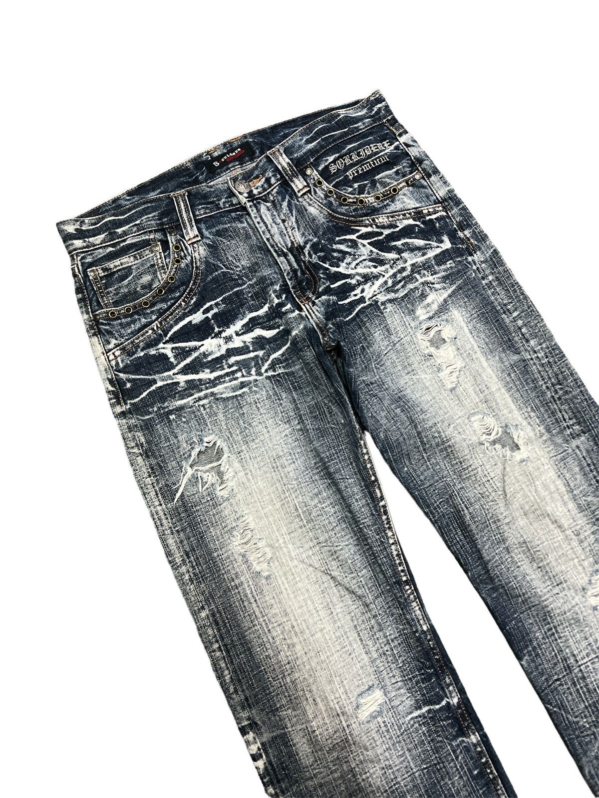 Japanese Brand SICK💥THRASHED RIPPED SORRRIDERE DISTRESSED DENIM PANT Size US 31 - 6 Thumbnail