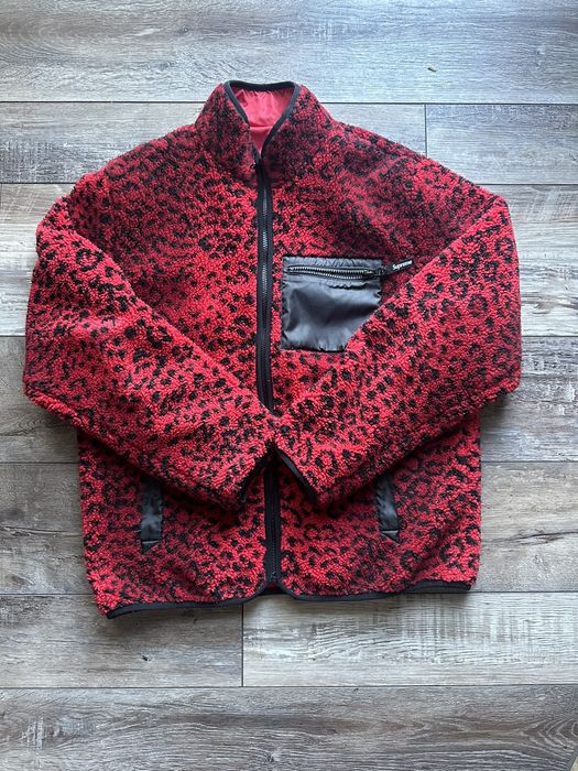 Supreme FW17 Red Leopard Reversible Fleece Jacket RARE | Grailed