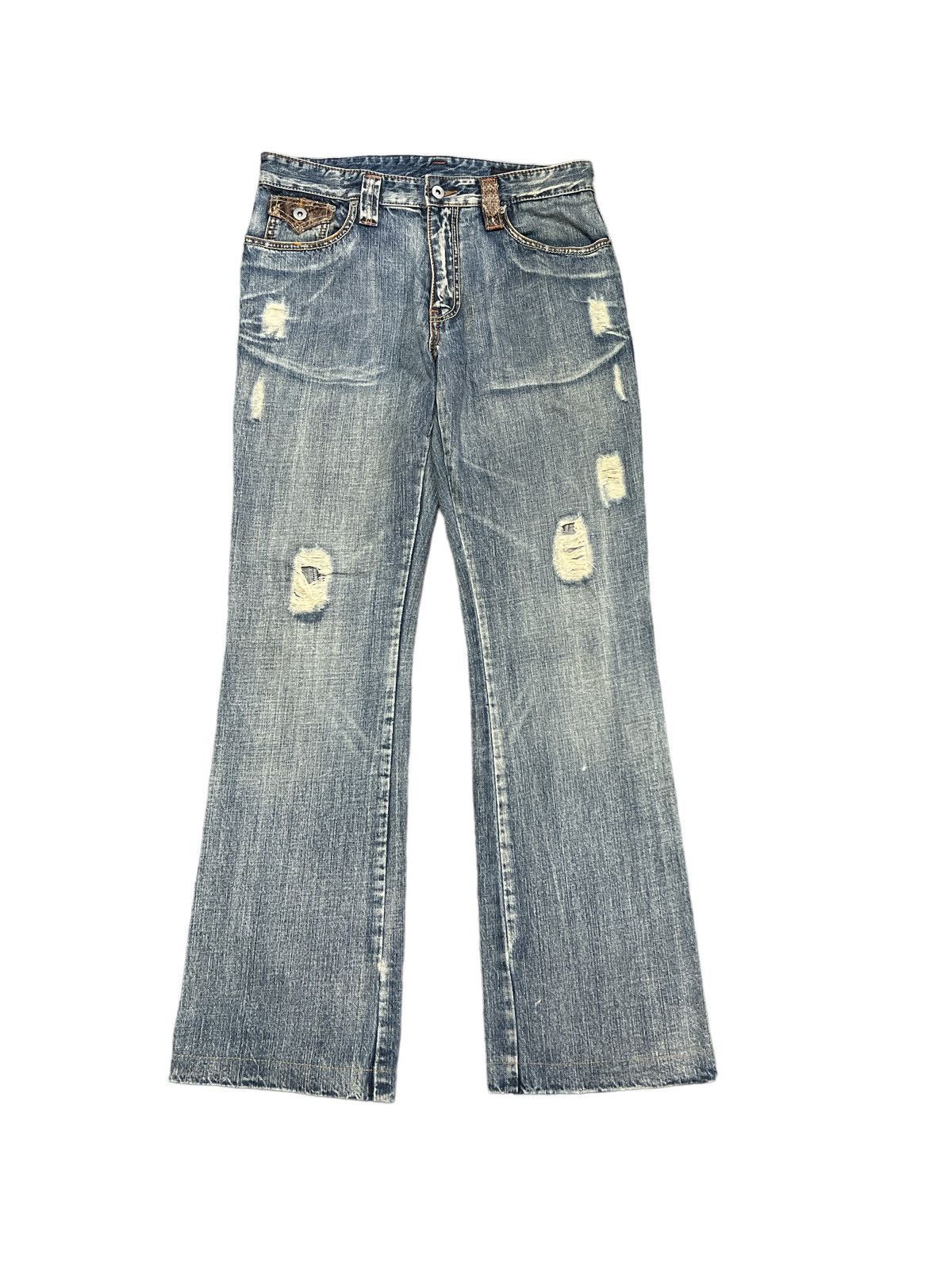 Japanese Brand FLARED💥THRASHED RIPPED DENIM PANT Size US 32 / EU 48 - 2 Thumbnail