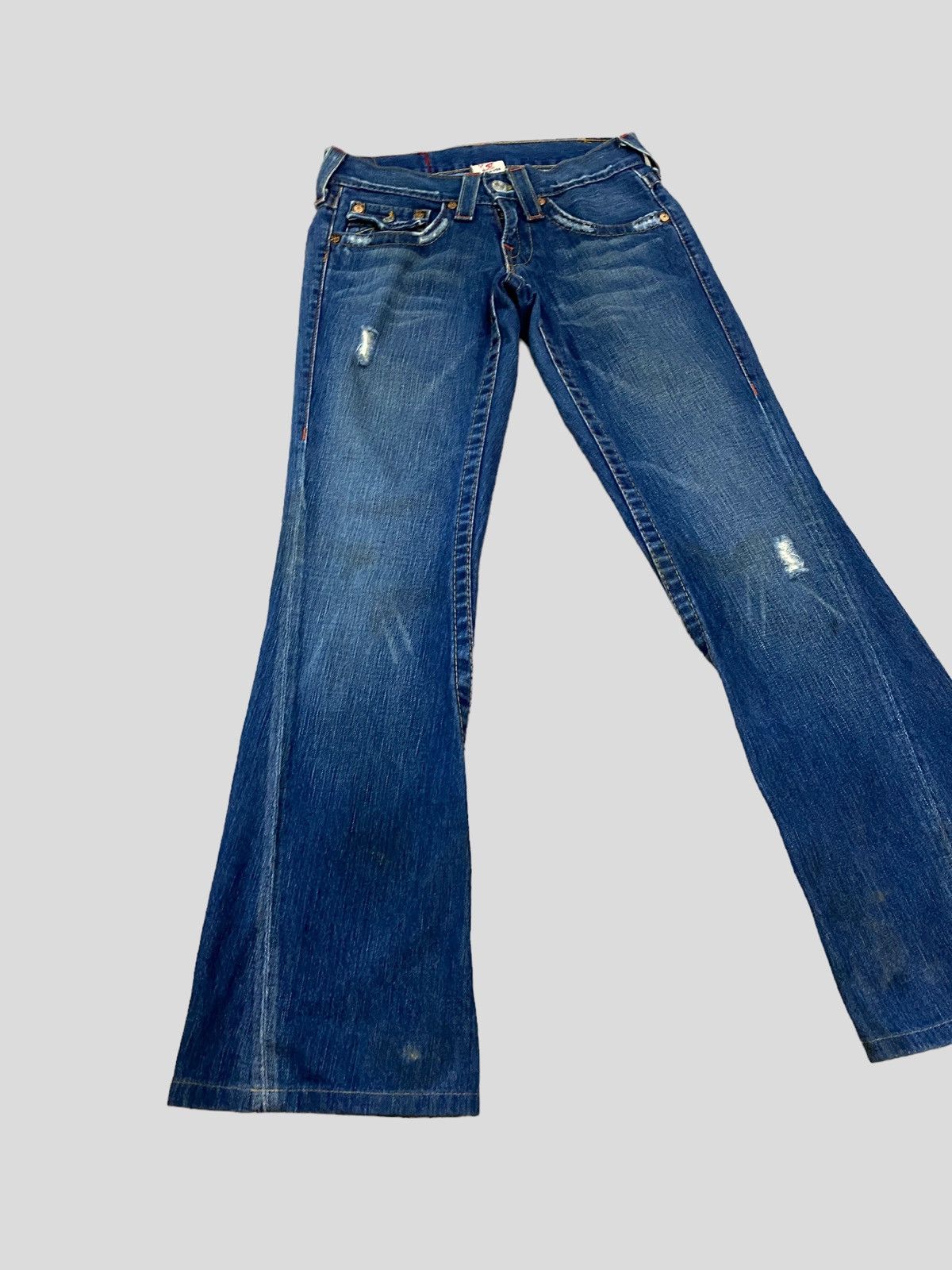image of Flare Jeans True Religion Joey Section Distressed Denim in Blue, Men's (Size 27)