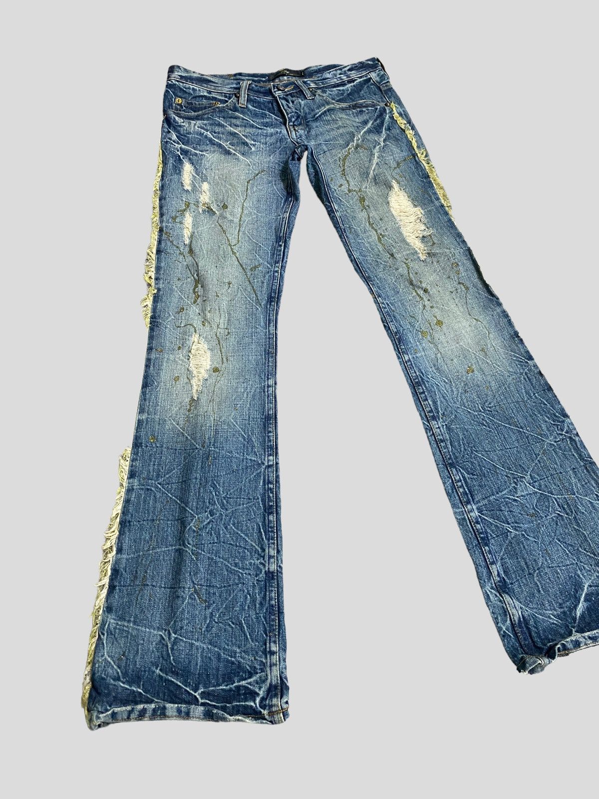 image of Vintage Flare Jeans Midas Low Rise Glitter Splash Boot Cut in Blue, Men's (Size 29)