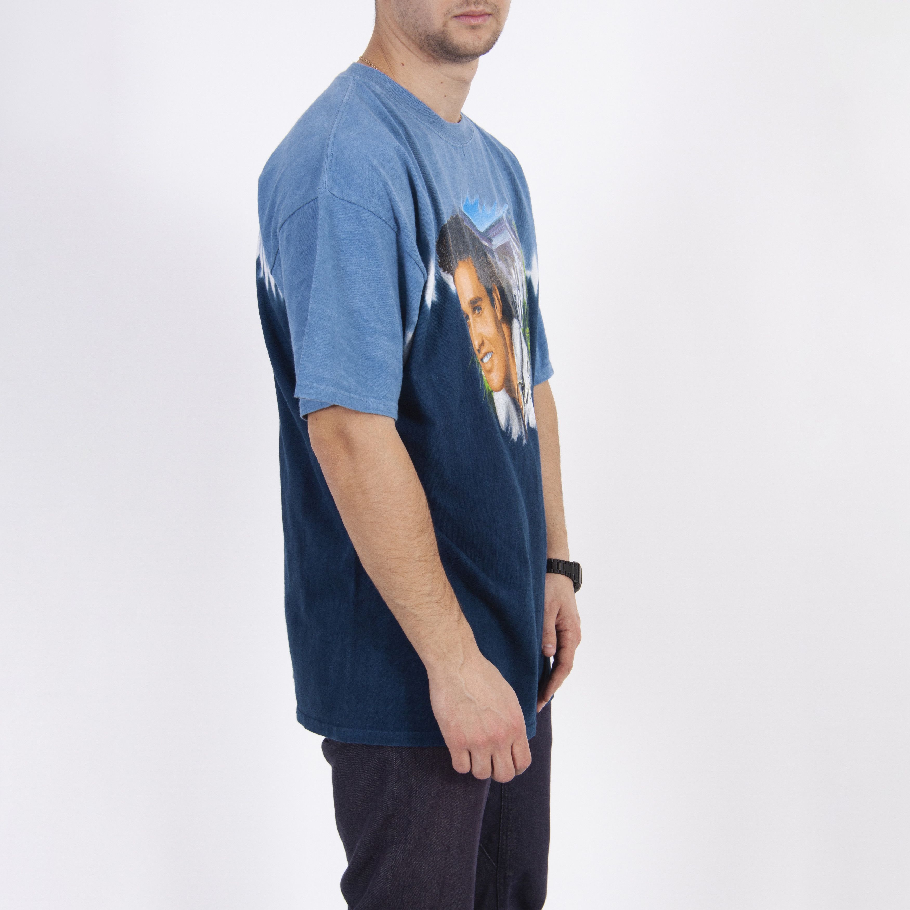 Band Tees × Vintage Vintage 90s Elvis Presley Tee Blue Dye T-Shirt Size US XL / EU 56 / 4 - 4 Thumbnail