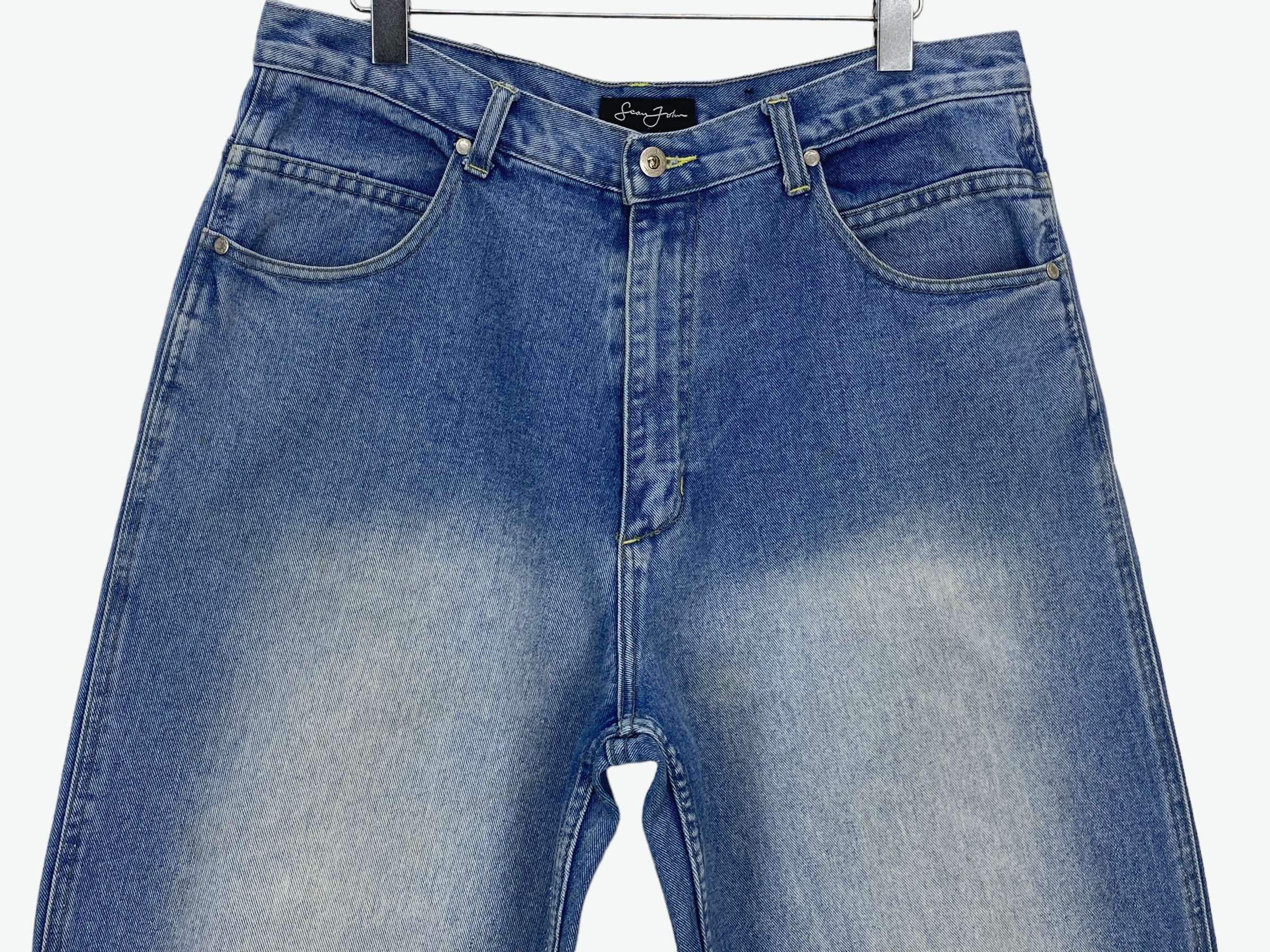 Sean John Sean John Embroided Logo Dirty Blue Denim Baggy Jeans Size US 33 - 3 Thumbnail