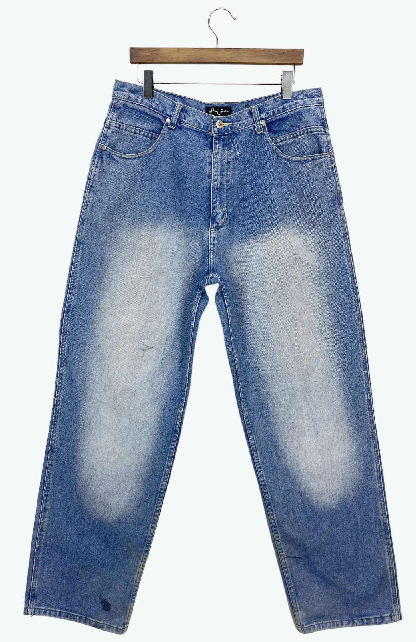 Sean John Sean John Embroided Logo Dirty Blue Denim Baggy Jeans Size US 33 - 2 Thumbnail