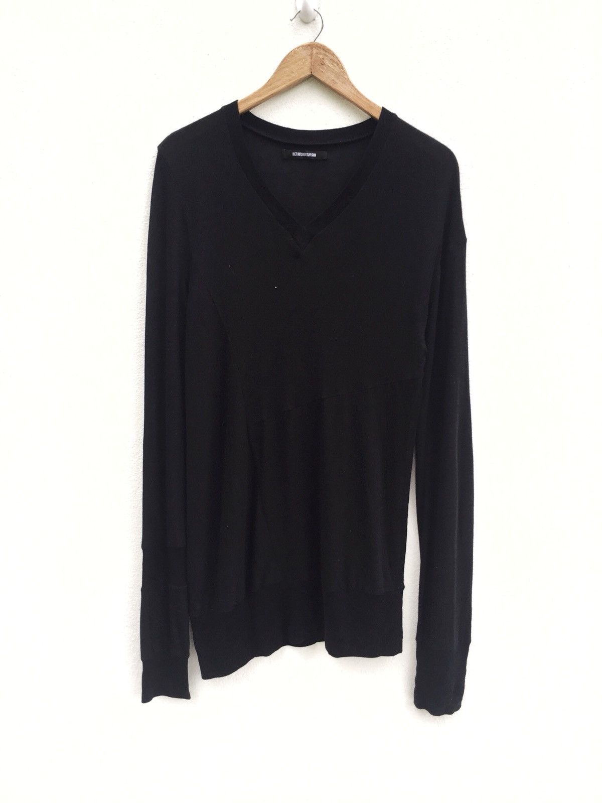 image of Diet Butcher Slim Skin Post Apocalypse Minimal Wool Blend Thin Jumper Shirt in Black (Size Medium)