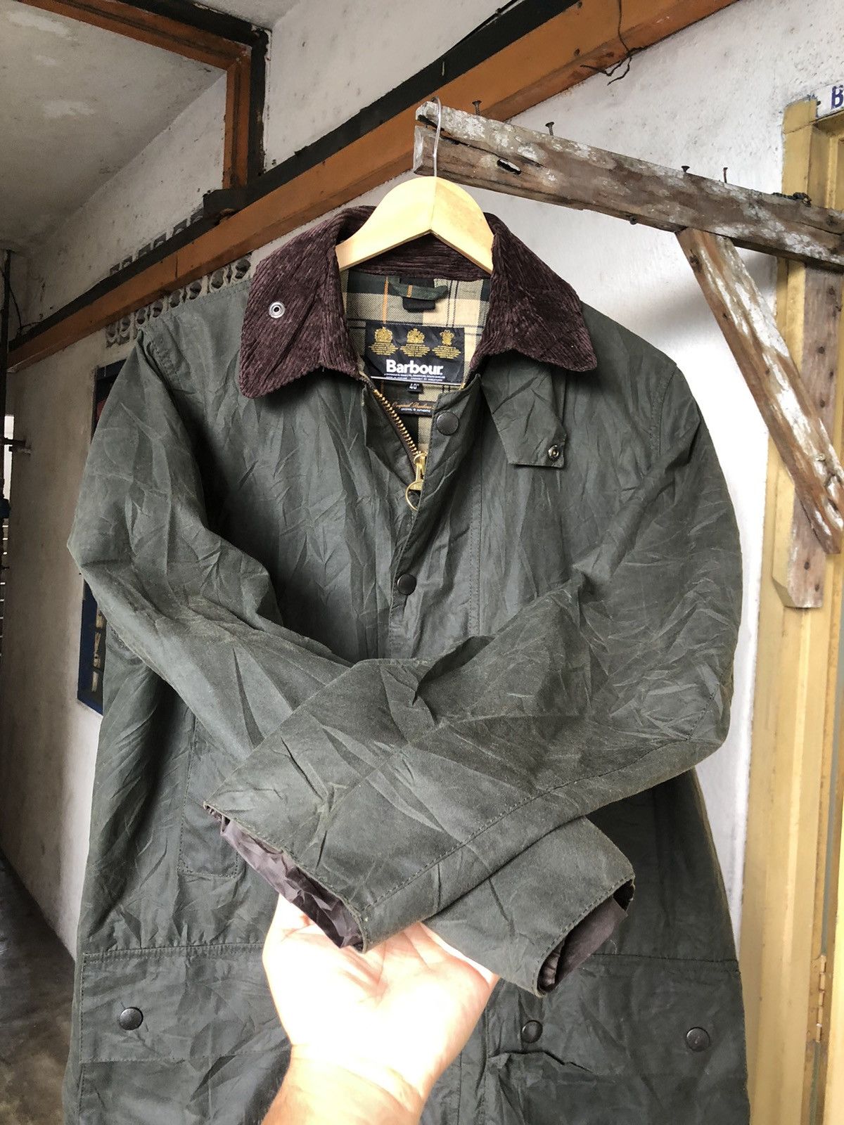 Barbour Vintage Barbour Waxed Tartan Green Parka Jacket Size US M / EU 48-50 / 2 - 12 Thumbnail