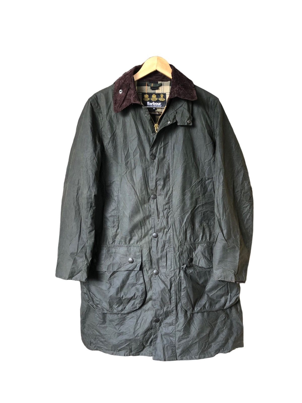 image of Barbour Waxed Tartan Green Parka Jacket, Men's (Size Large)