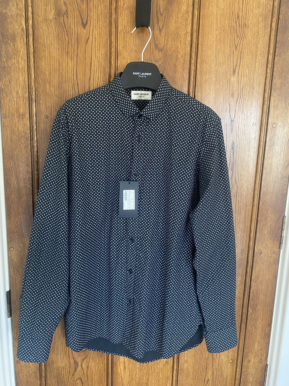 image of Saint Laurent Paris Ss14 Saint Laurent Dollar Sign Black Shirt Grail, Men's (Size Medium)