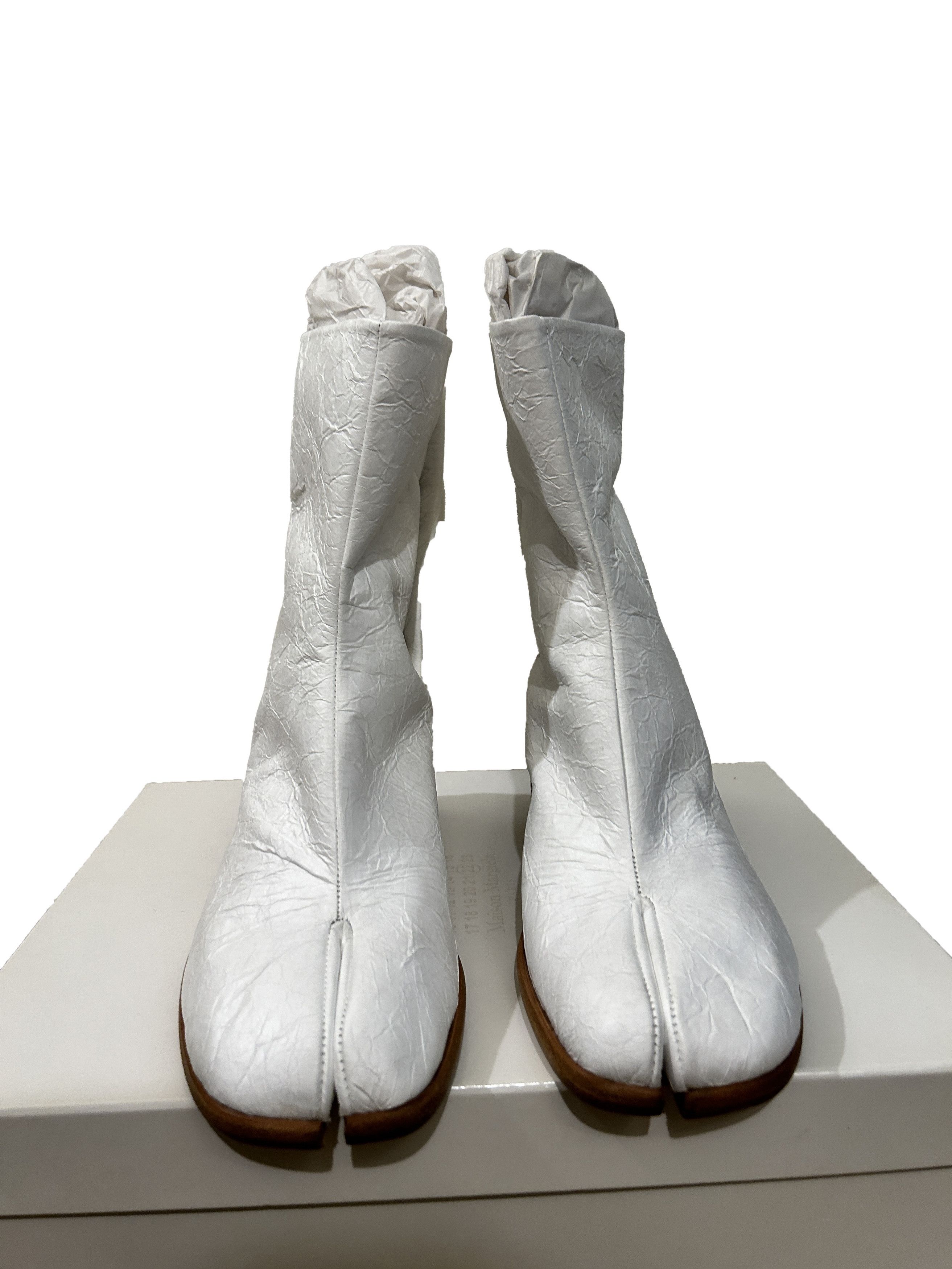 Maison Margiela Tabi Split-Toe Leather Boots White Crinkle creased Size US 9 / EU 42 - 3 Thumbnail
