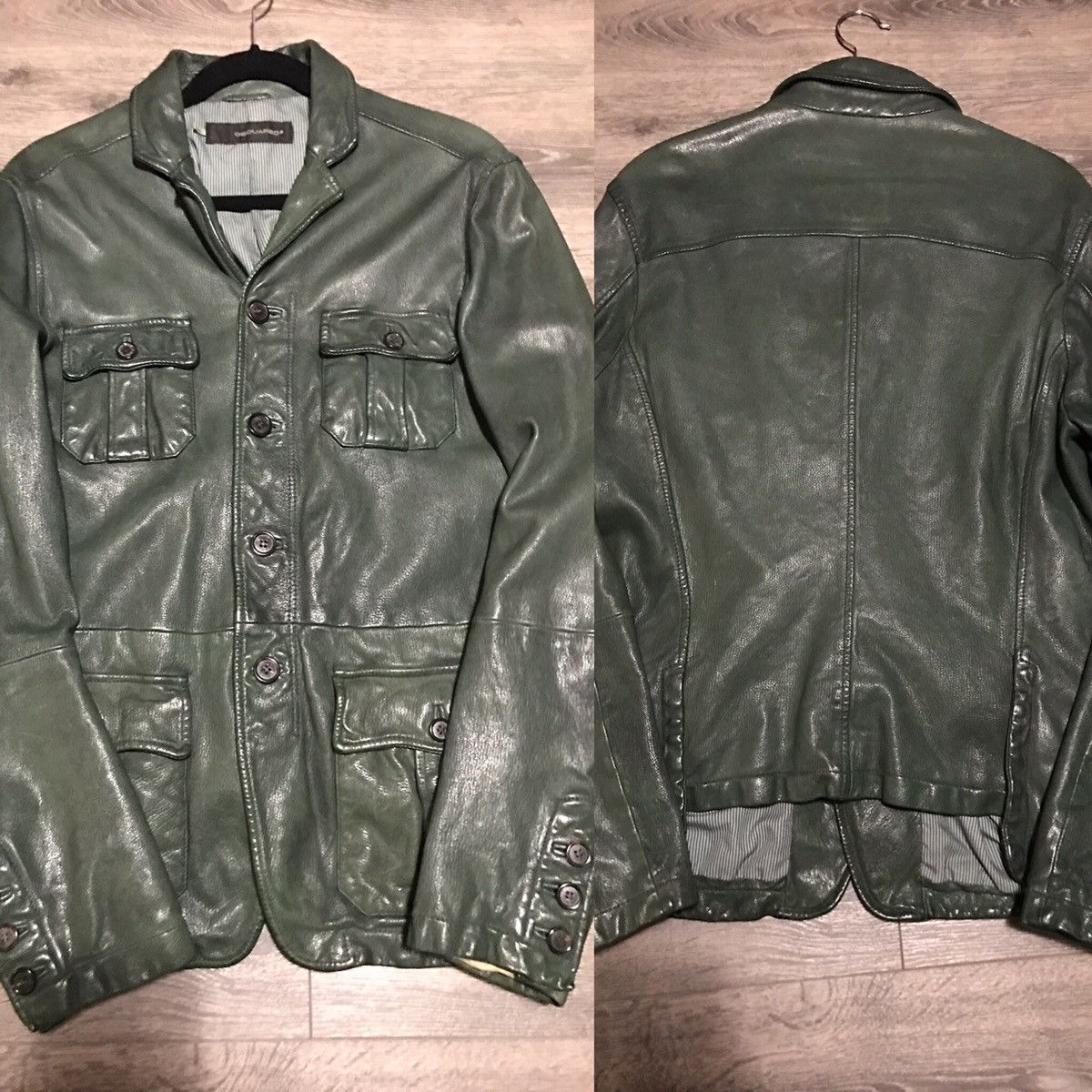 Dsquared2 × Vintage Dsquared2 Dark Green 4 Pockets Patent Leather Jacket Size US S / EU 44-46 / 1 - 1 Thumbnail