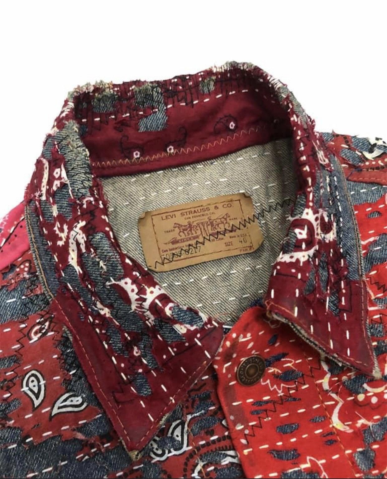 Levis Red Bandana Denim Jacket Upcycled Jeans Jacket With Red