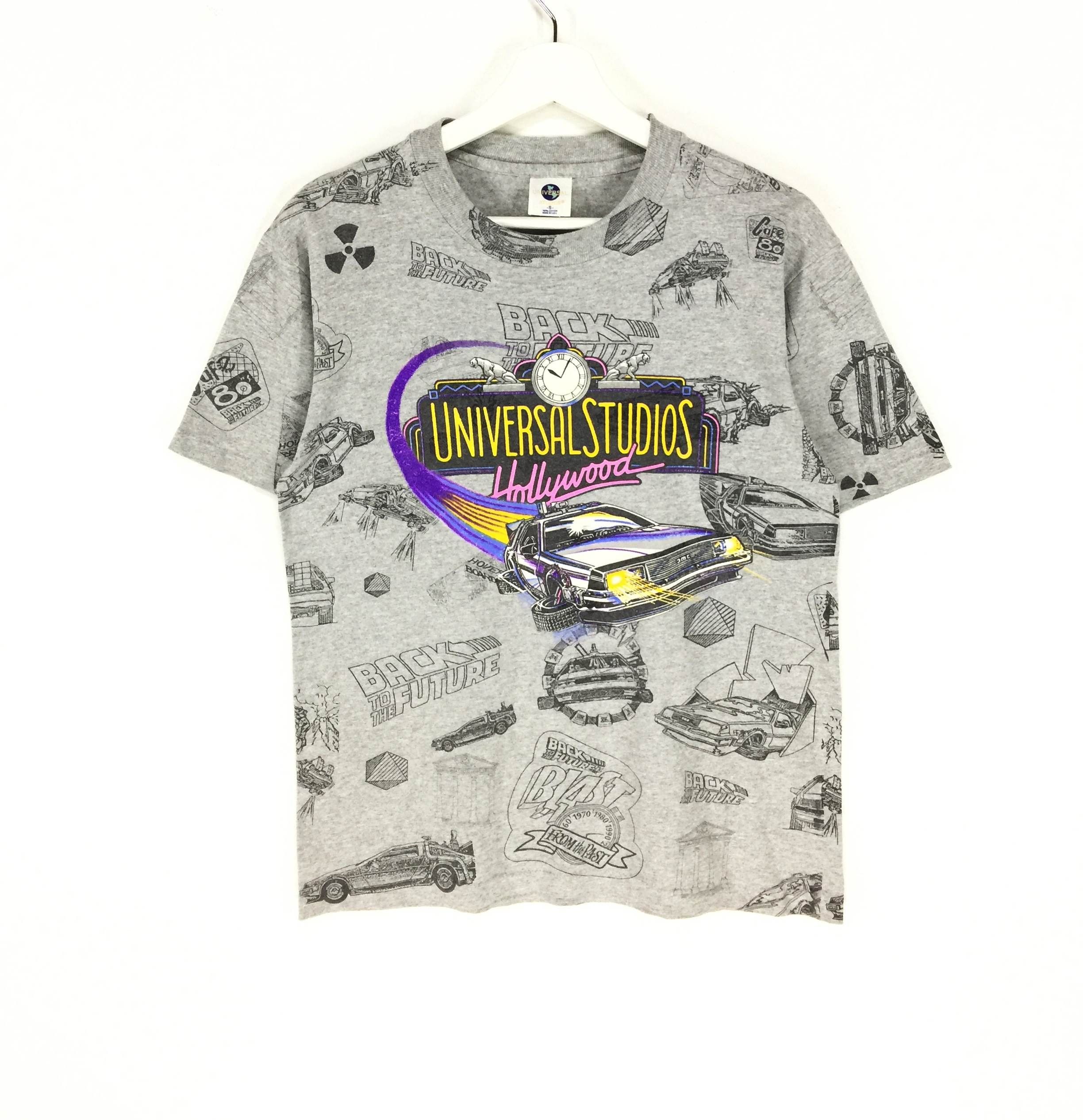 image of Cult x Movie Back To The Future Vintage 90's All Over Print Shirt in Grey, Men's (Size Small)