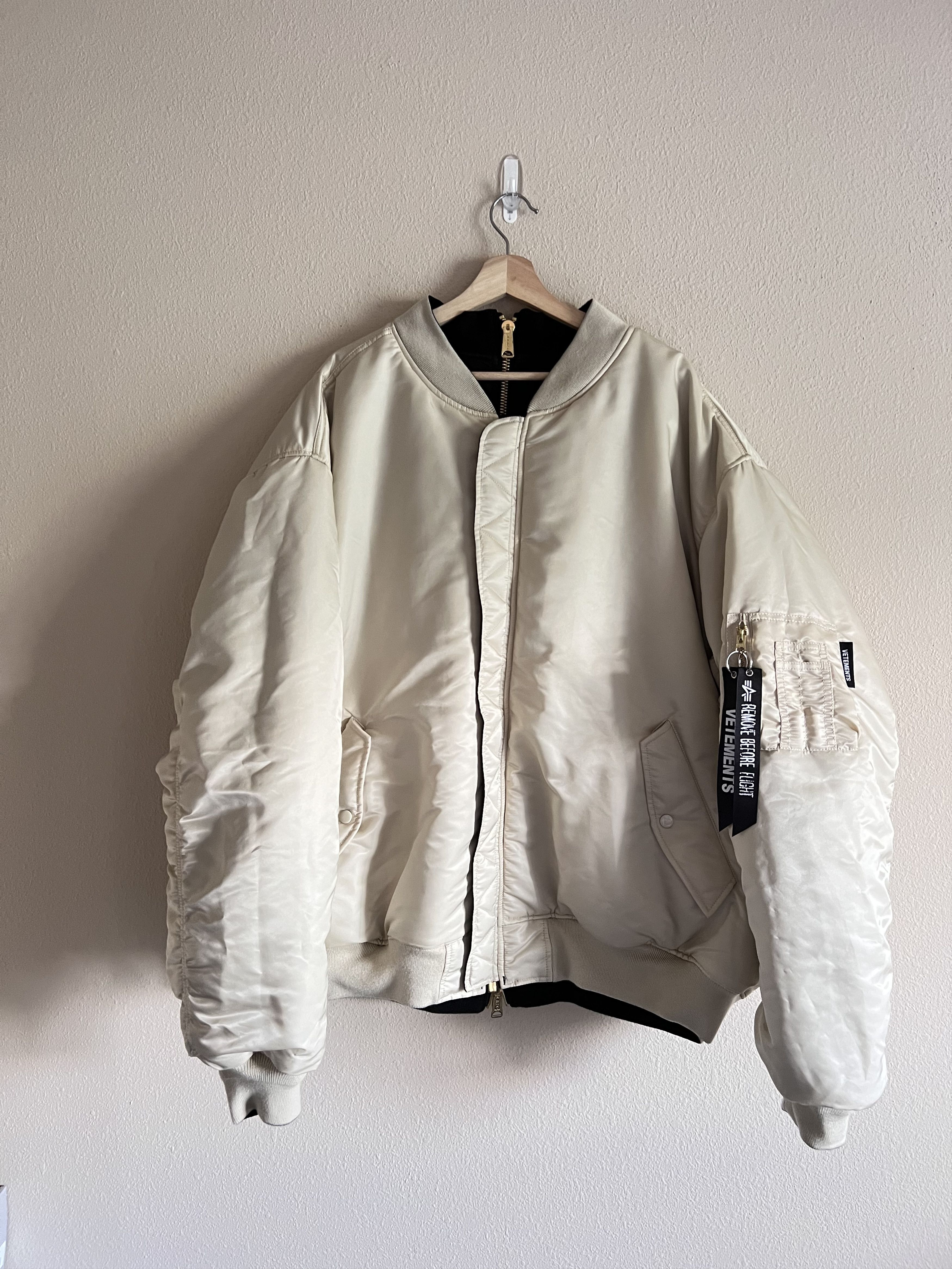 image of Alpha Industries Reversible Bomber Jacket In Cream, Men's (Size Large)