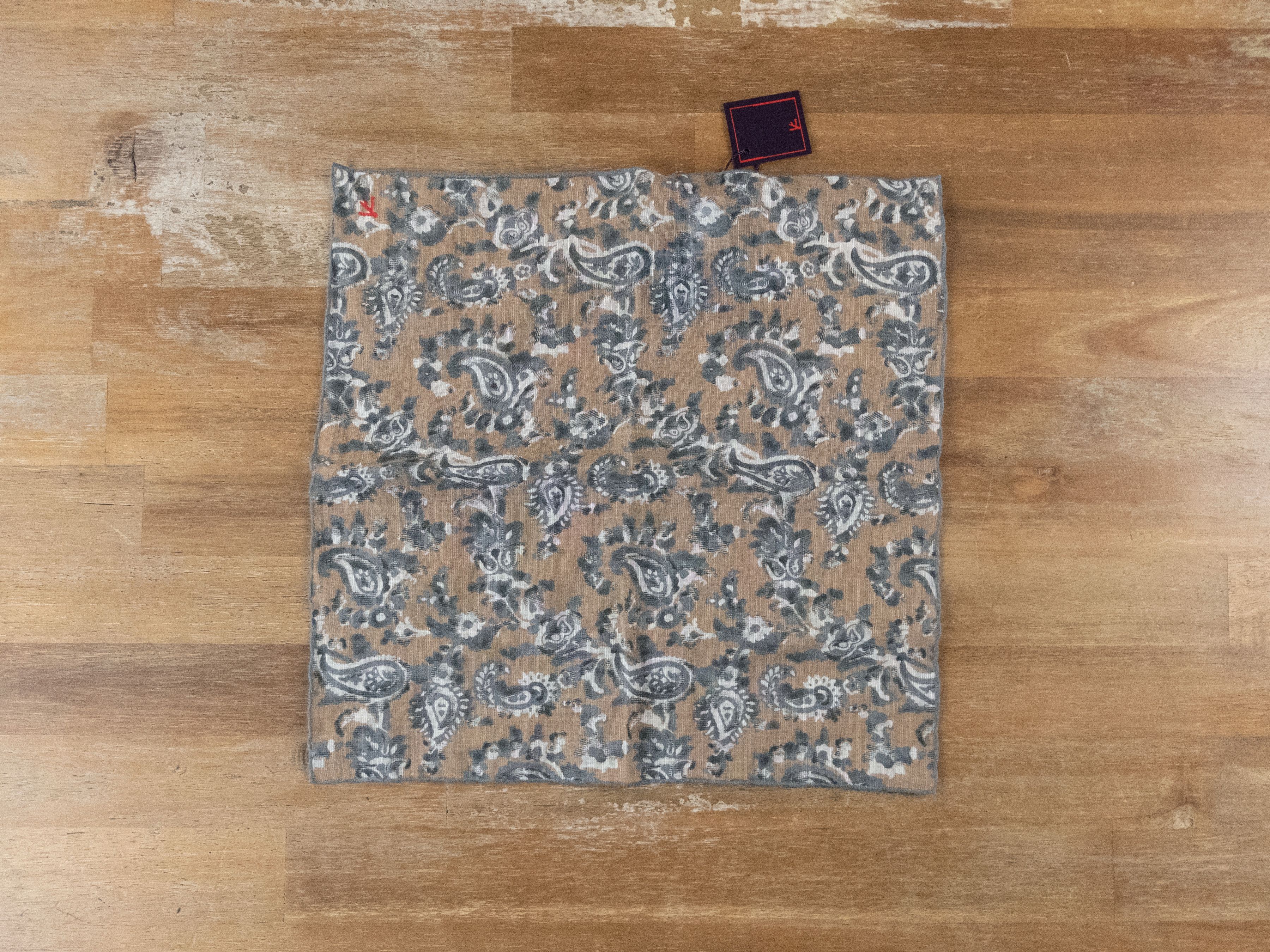 Isaia ISAIA Napoli beige gray paisley cotton linen pocket square Size ONE SIZE - 1 Thumbnail