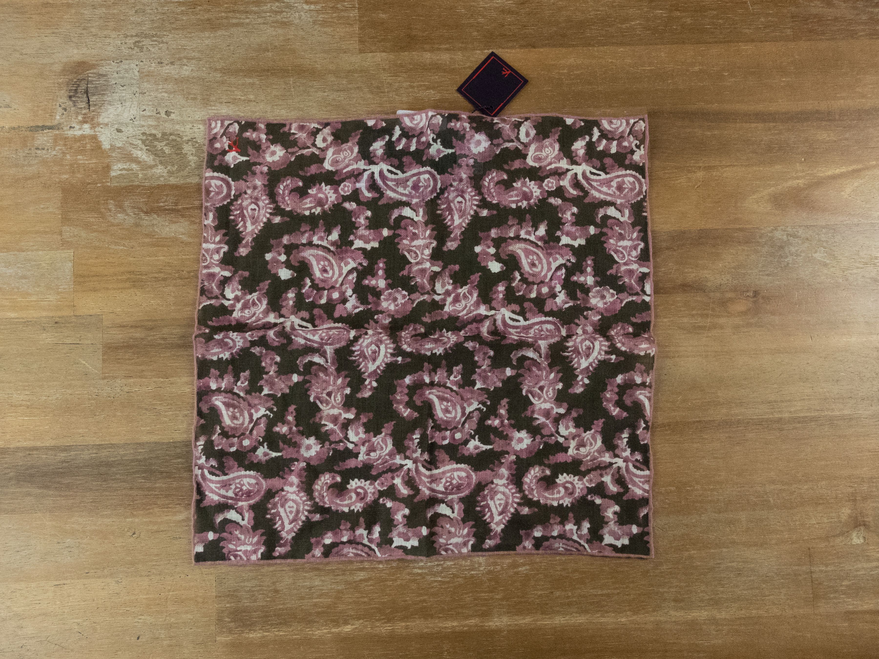 Isaia ISAIA Napoli green pink paisley cotton linen pocket square Size ONE SIZE - 1 Thumbnail