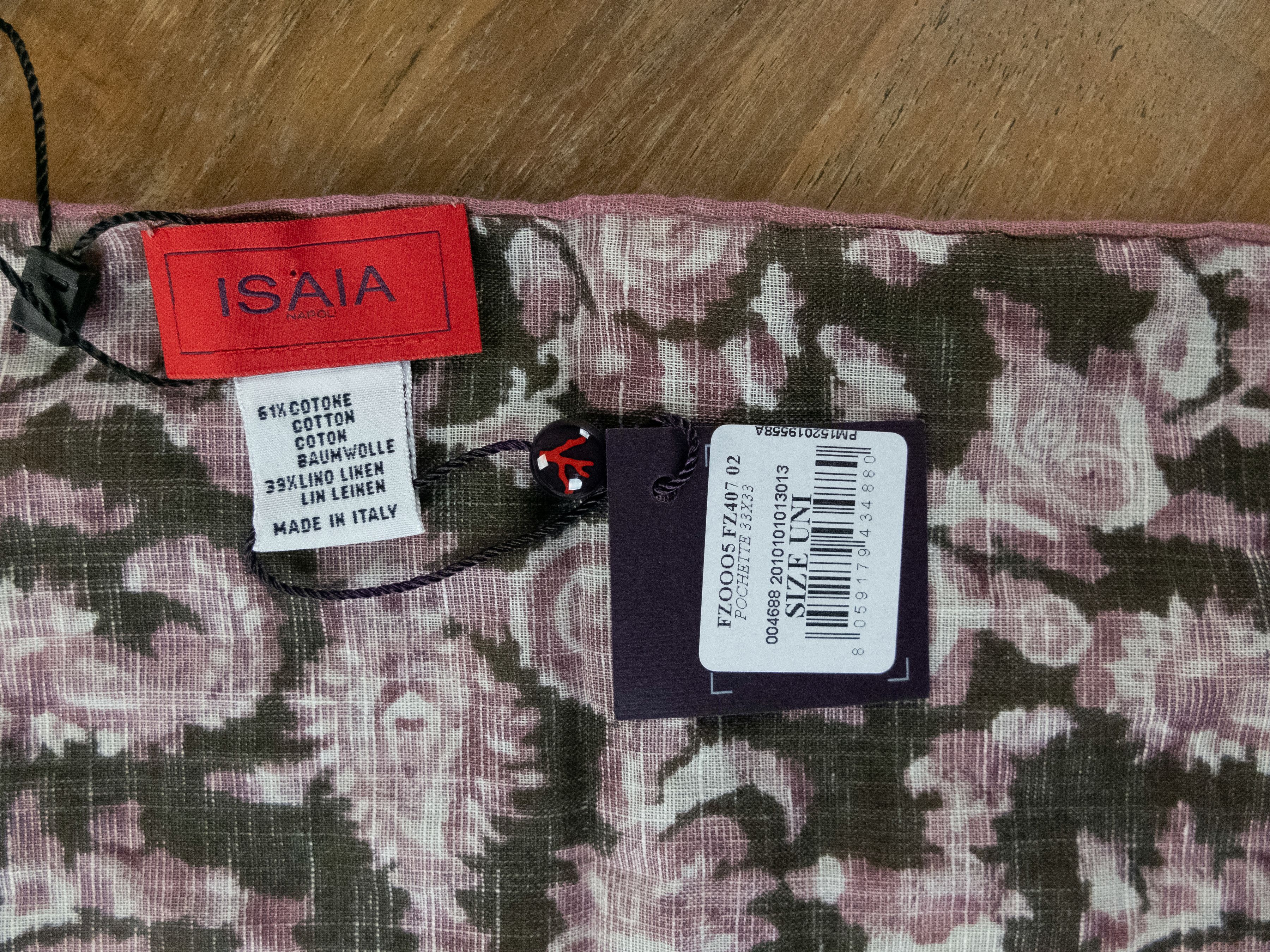 Isaia ISAIA Napoli green pink paisley cotton linen pocket square Size ONE SIZE - 3 Thumbnail