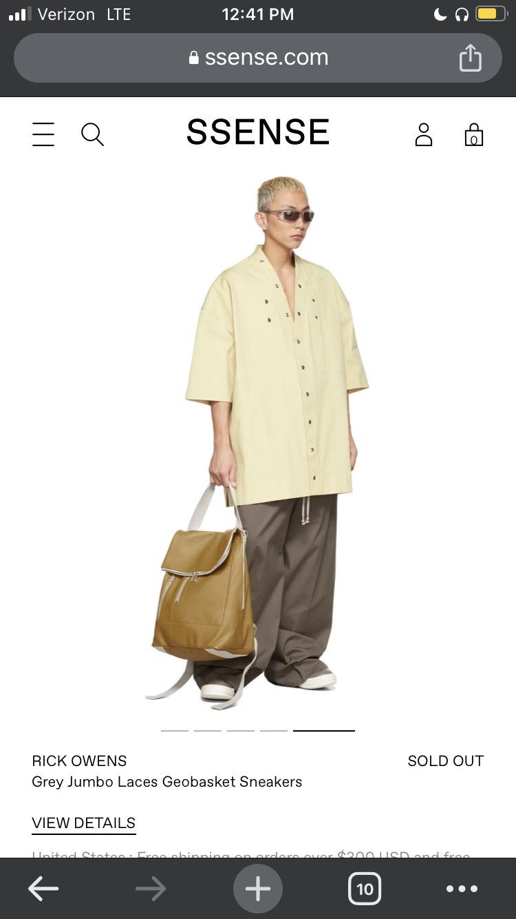 Rick Owens NEW MAINLINE DUST / MILK GEOBASKET JUMBO LACE LEATHER 43 Size US 10 / EU 43 - 4 Thumbnail