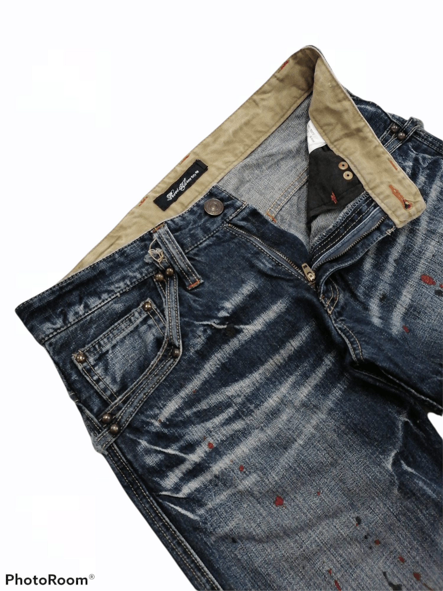 Japanese Brand SICK🔥Root Three Splattered Distressed Denim Pants Size US 29 - 3 Thumbnail