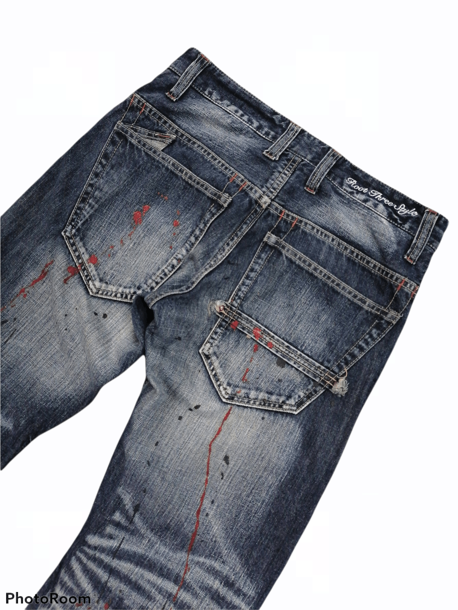 Japanese Brand SICK🔥Root Three Splattered Distressed Denim Pants Size US 29 - 6 Thumbnail