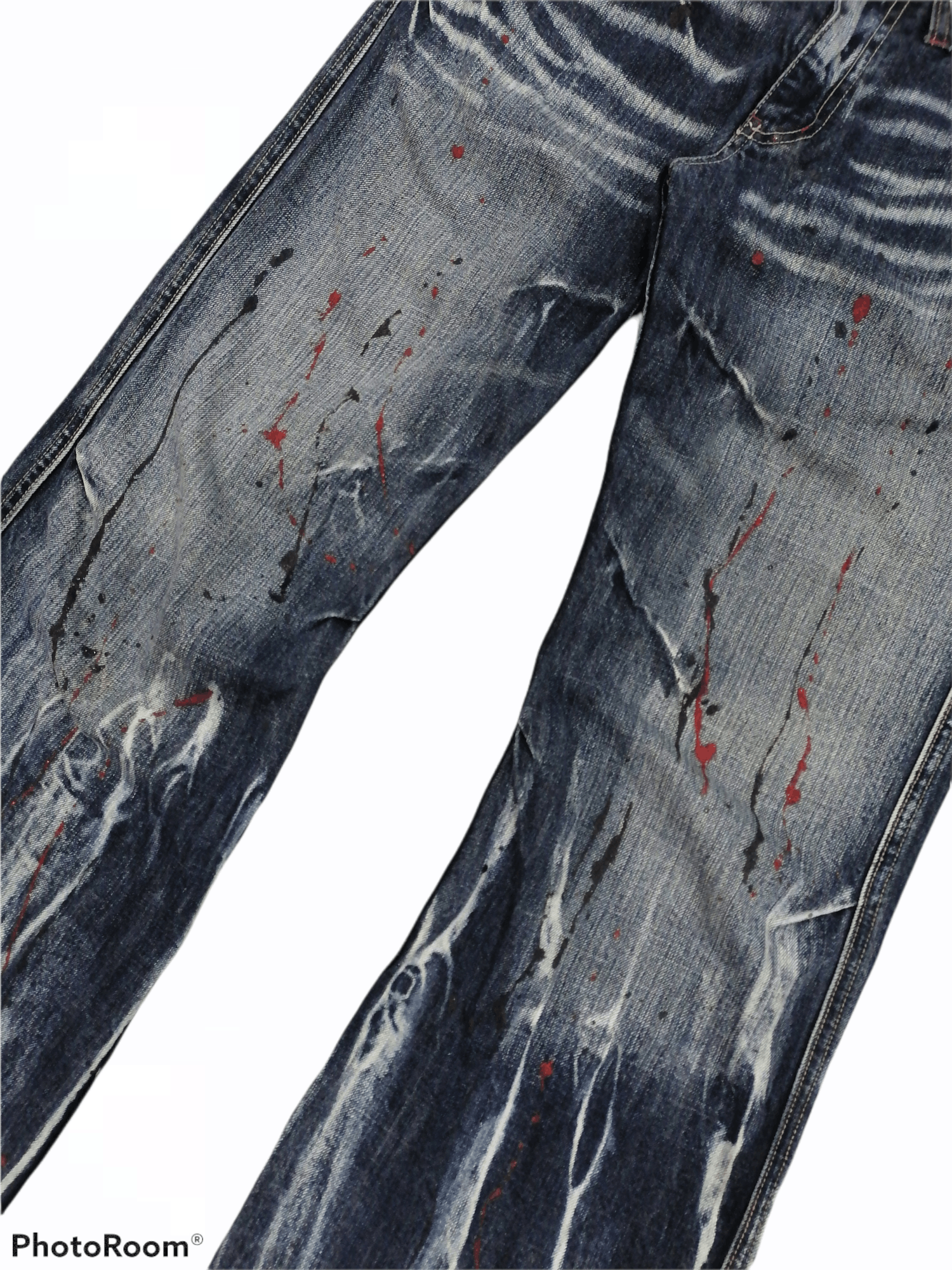 Japanese Brand SICK🔥Root Three Splattered Distressed Denim Pants Size US 29 - 2 Thumbnail