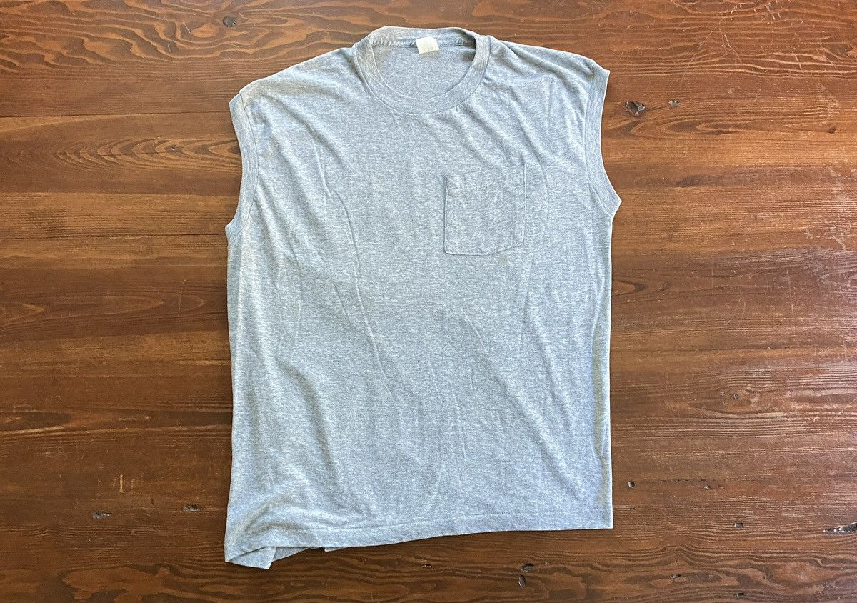 Fruit Of The Loom Vintage 80’s Grey Blank Thin Single Stitch Pocket Tank Top Size US XL / EU 56 / 4 - 1 Thumbnail