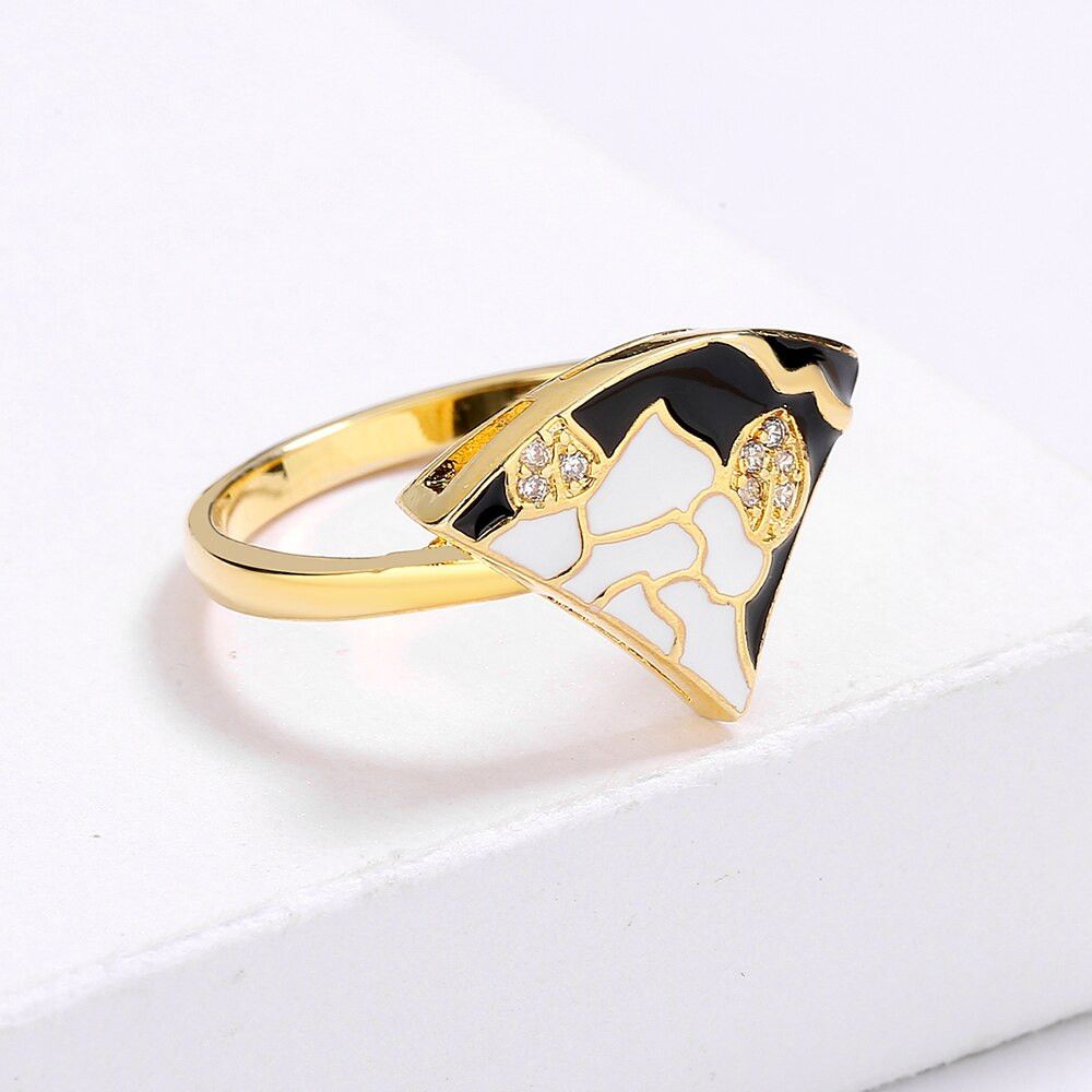 Jewelry Black and White Epoxy Handmade Enamel Ring Size ONE SIZE - 2 Thumbnail