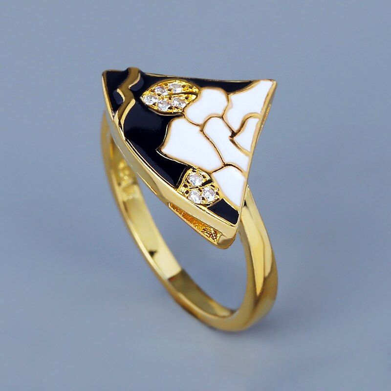 Jewelry Black and White Epoxy Handmade Enamel Ring Size ONE SIZE - 1 Thumbnail