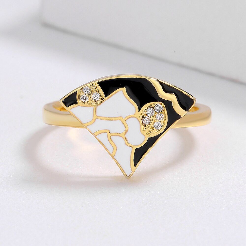 Jewelry Black and White Epoxy Handmade Enamel Ring Size ONE SIZE - 4 Thumbnail