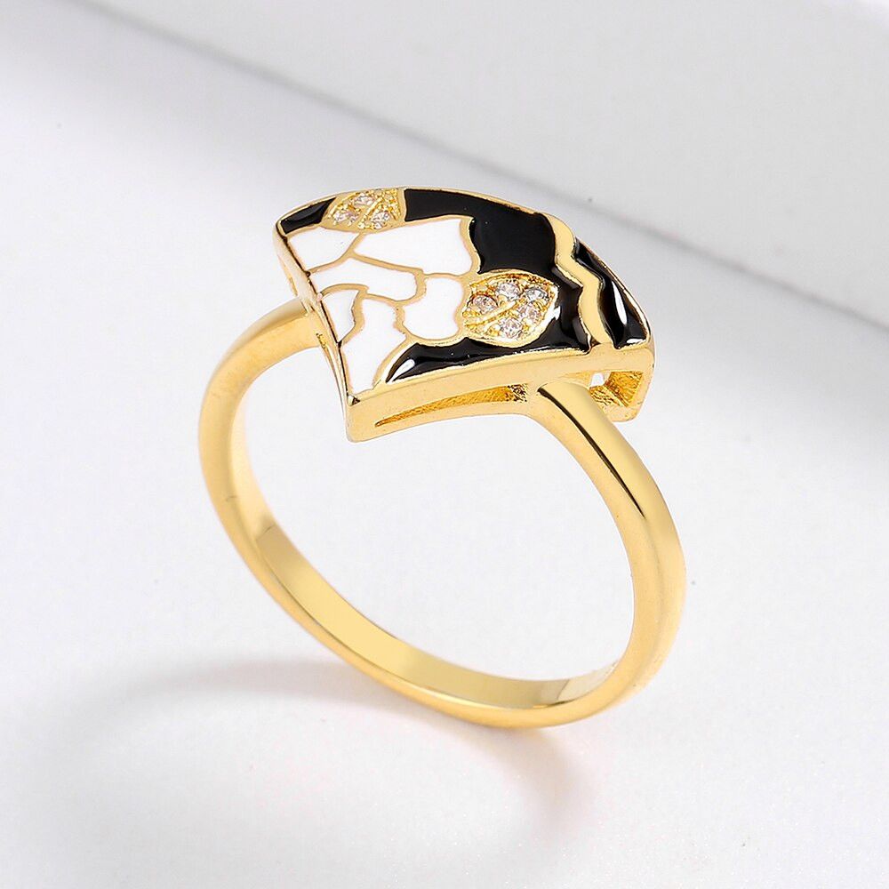 Jewelry Black and White Epoxy Handmade Enamel Ring Size ONE SIZE - 3 Thumbnail