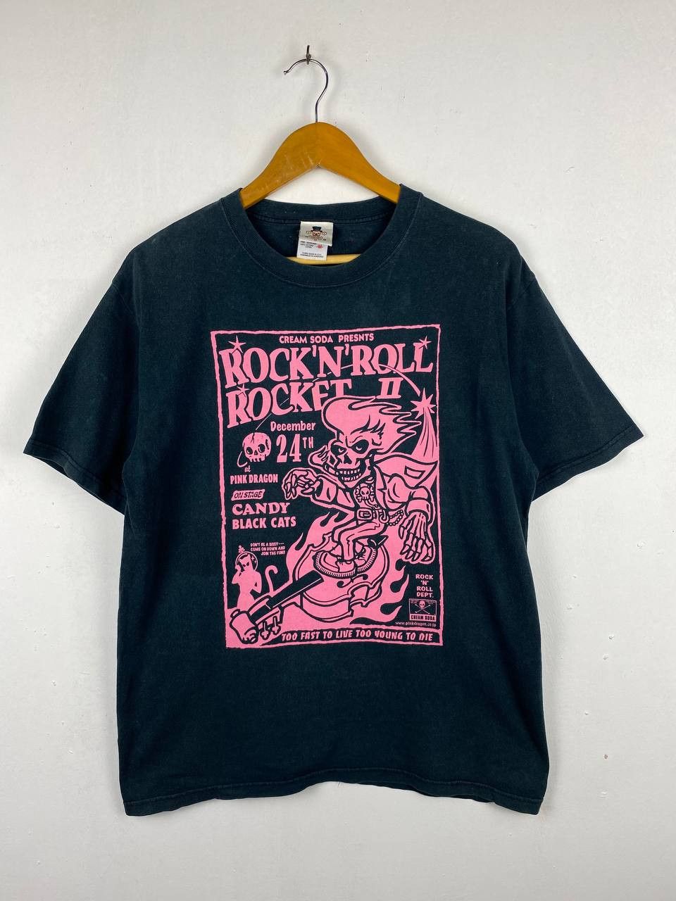 image of Avant Garde Vintage Cream Soda Rock N Roll Rocket T-Shirt in Black, Men's (Size Medium)