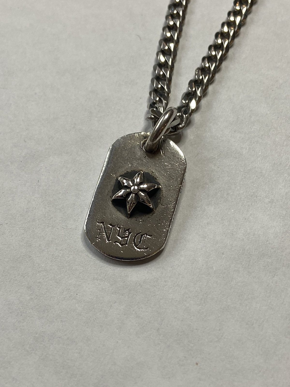 Chrome Hearts NYC Dog Tag Pendant Raised Star Chain Necklace