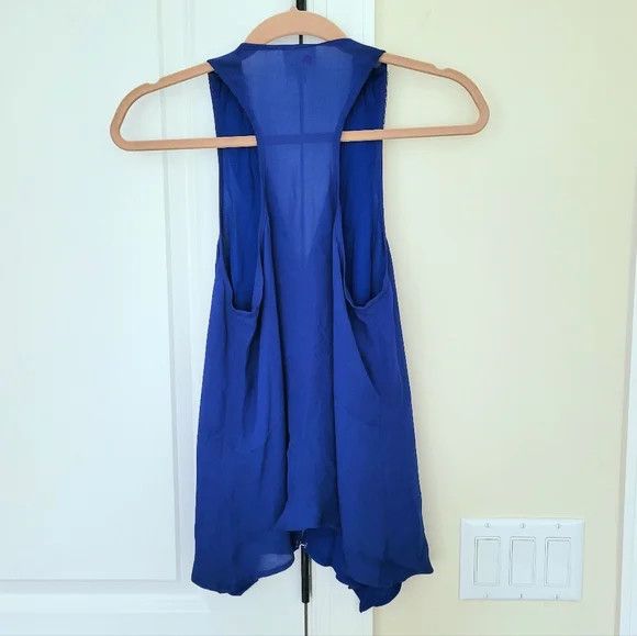 Parker Blue Beaded V-Neck Racerback Silk Sleeveless Blouse Boho Size S / US 4 / IT 40 - 6 Thumbnail