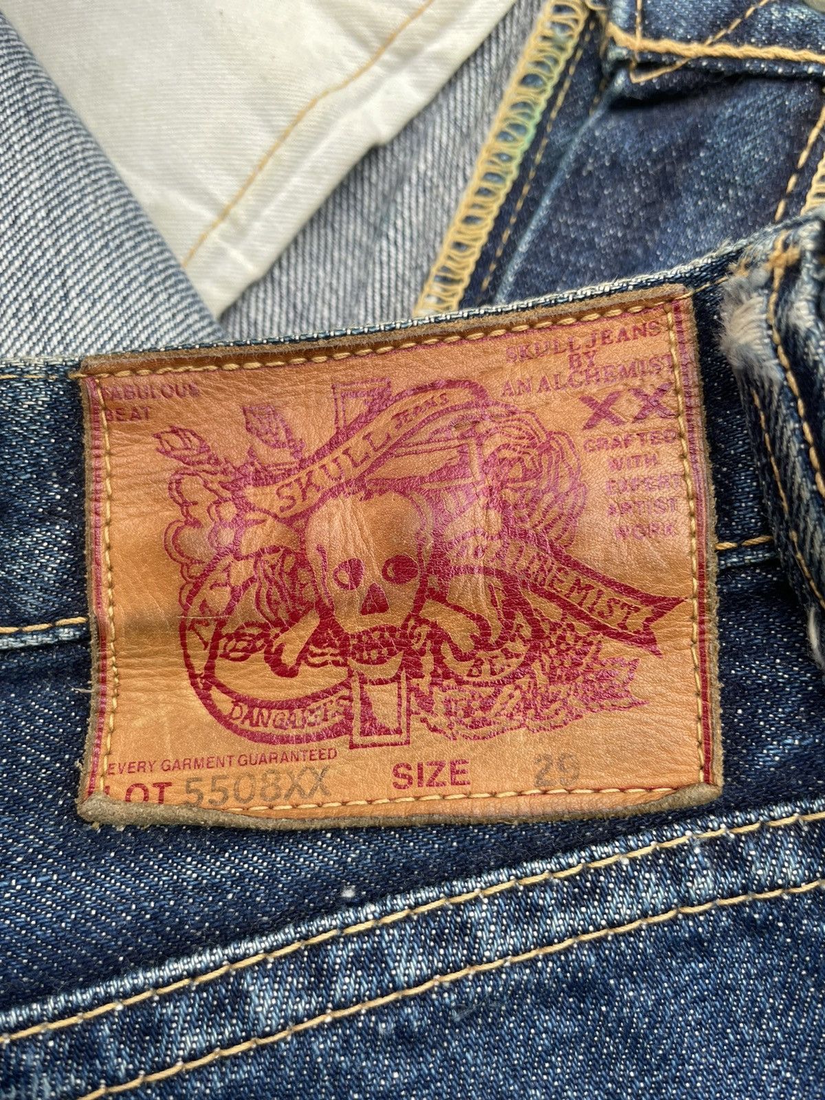 Japanese Brand Skull Jeans by Analchemist Vintage Aging Distressed Denim Size US 31 - 14 Thumbnail