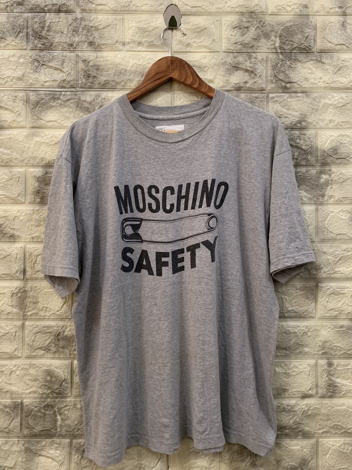 image of Moschino Safety Graphic Tee in Grey, Men's (Size Large)