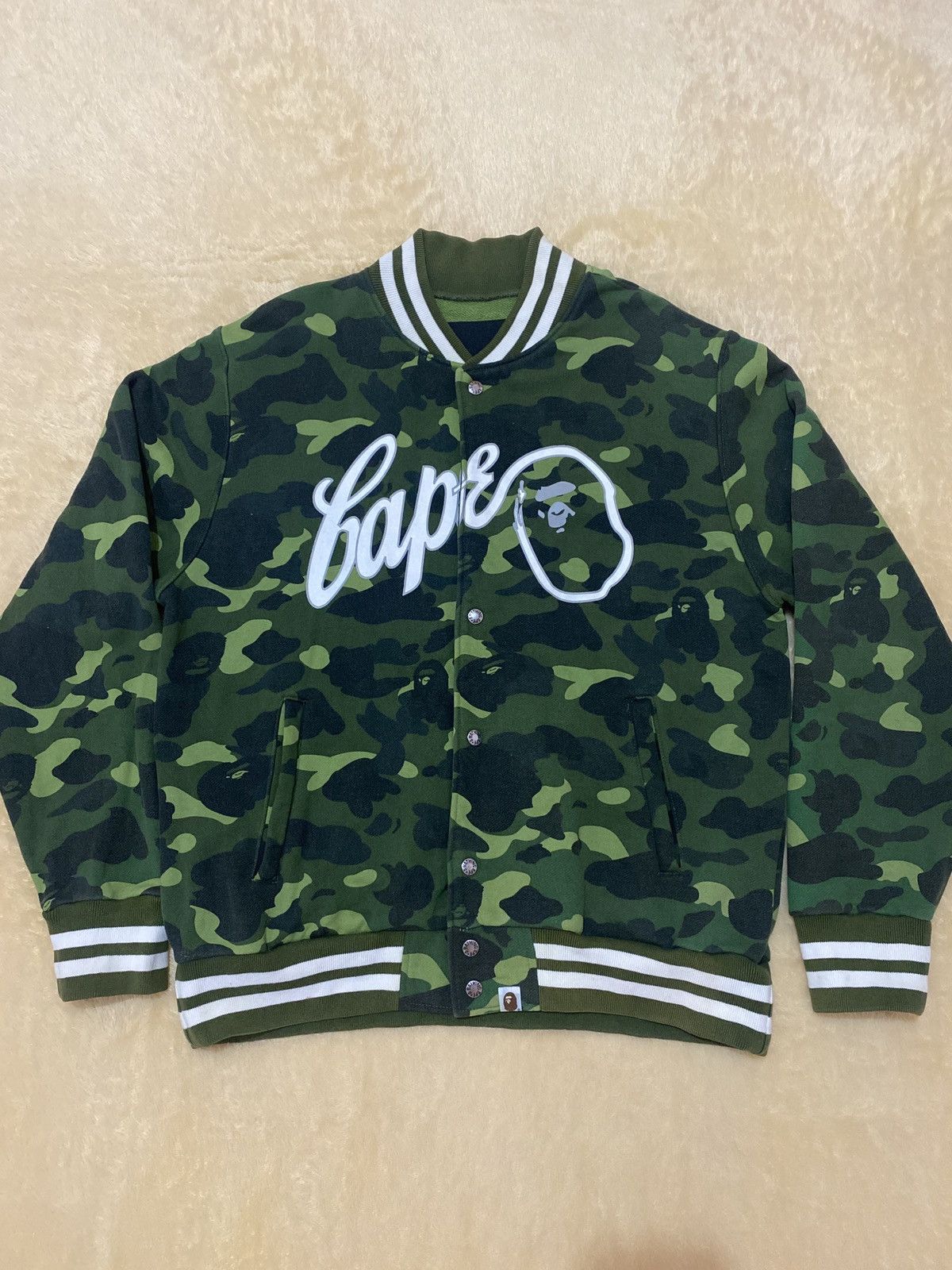 image of Bape Color Camo Sweat Varsity Jacket in Green, Men's (Size Large)