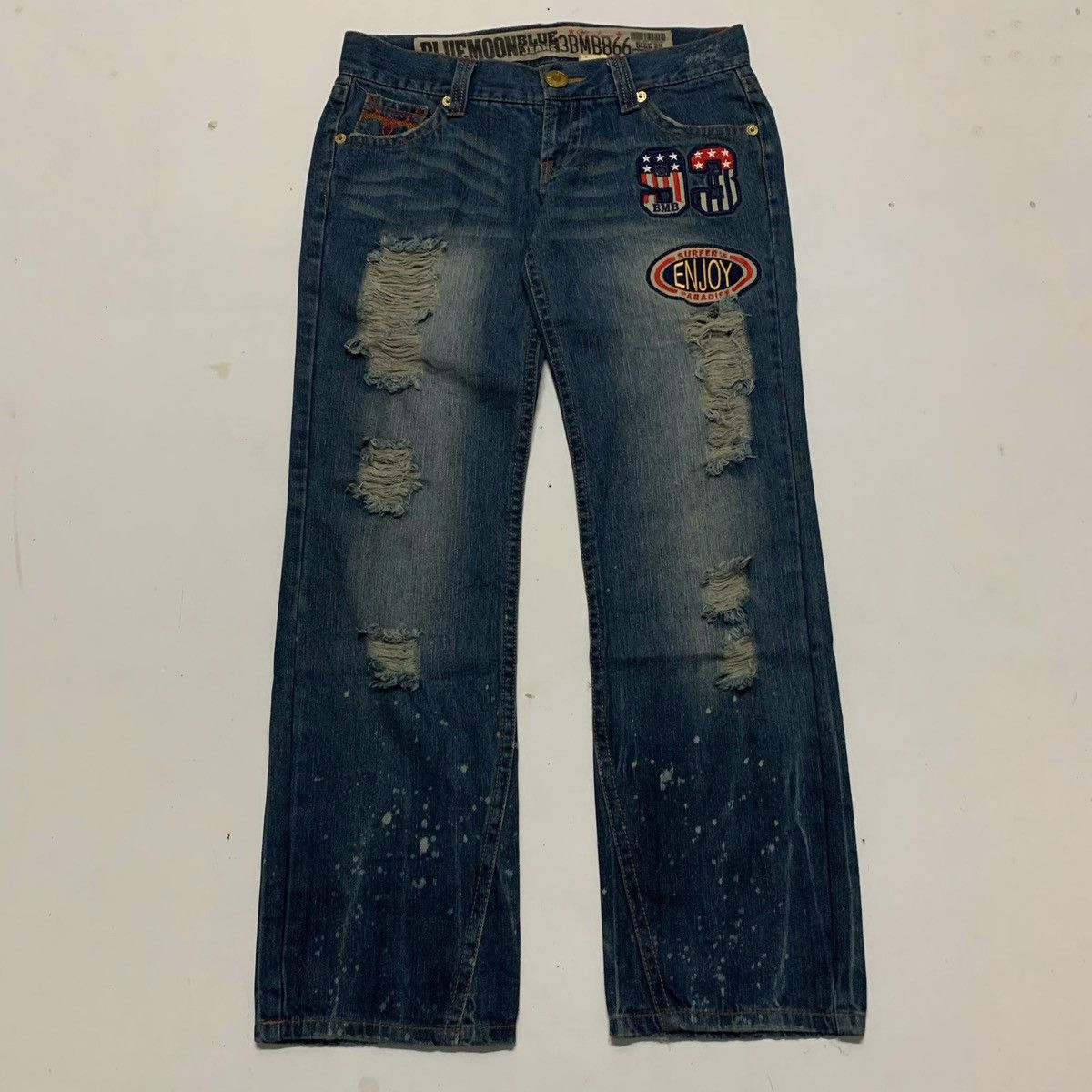 Japanese Brand Blue Moon Blue Distressed Jeans Size US 34 / EU 50 - 3 Thumbnail