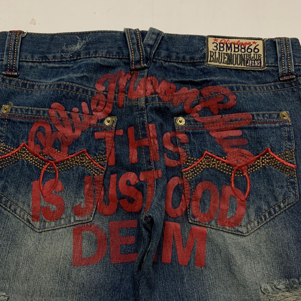 Japanese Brand Blue Moon Blue Distressed Jeans Size US 34 / EU 50 - 14 Thumbnail