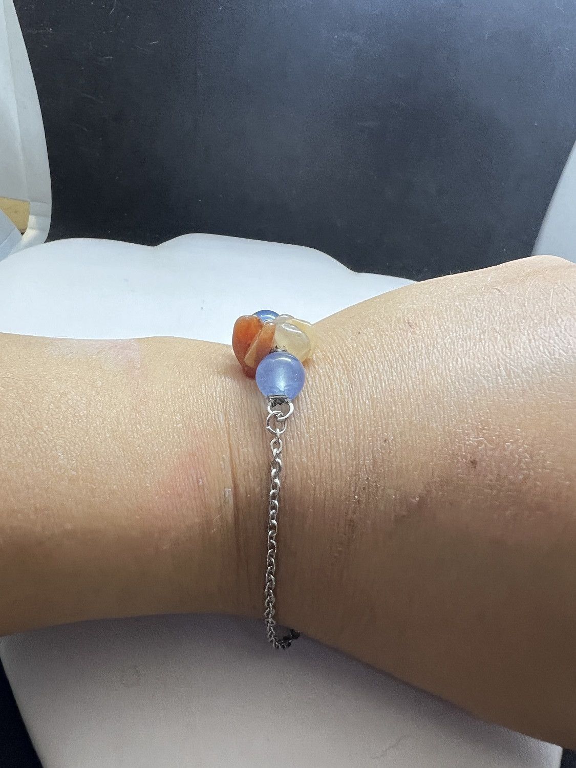 Handmade Orange quartz chain bracelet with Crystal beads Size ONE SIZE - 3 Thumbnail