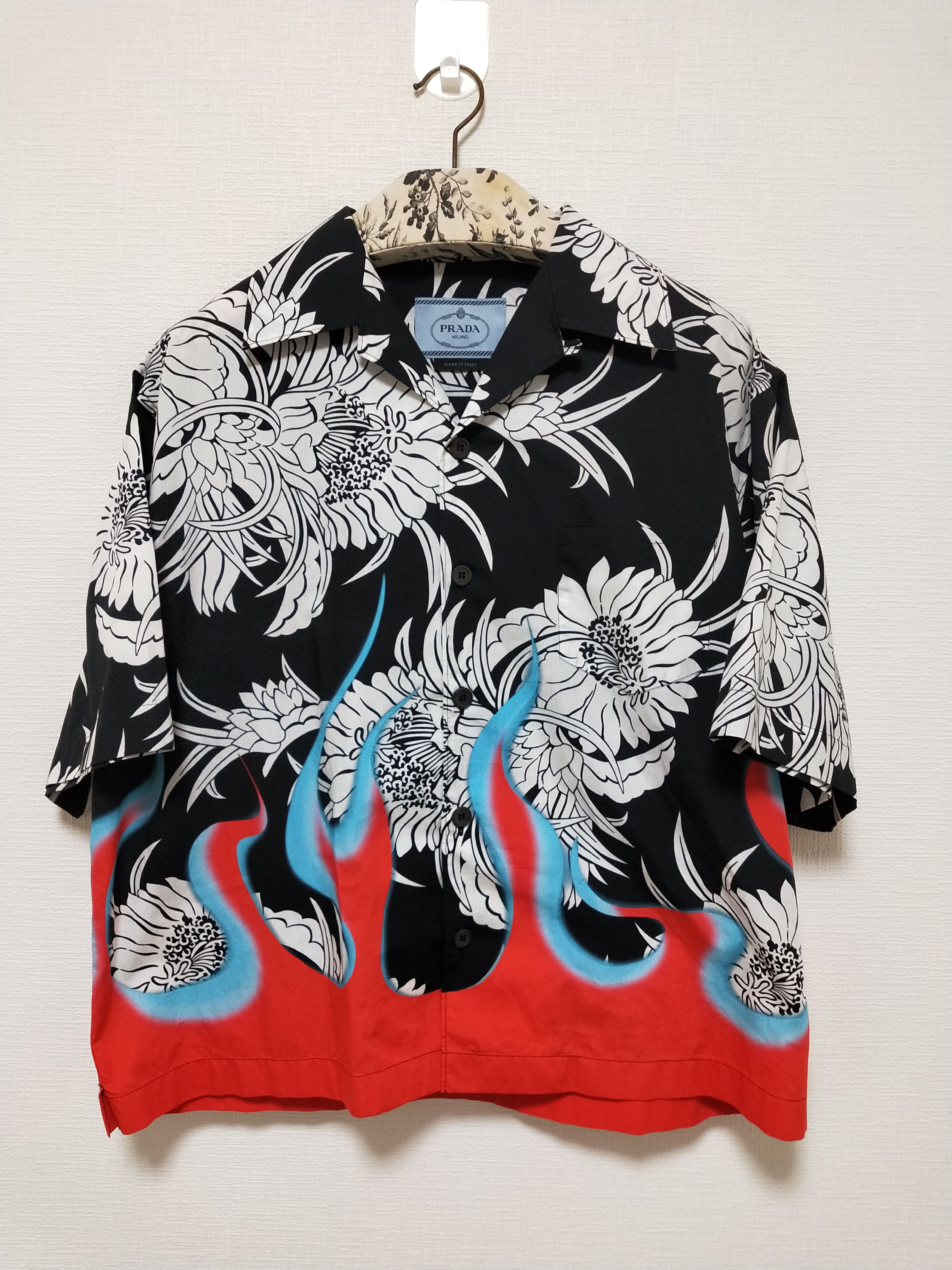 Pre-owned Prada Dahlia Flames Flower Shirt In Multicolor