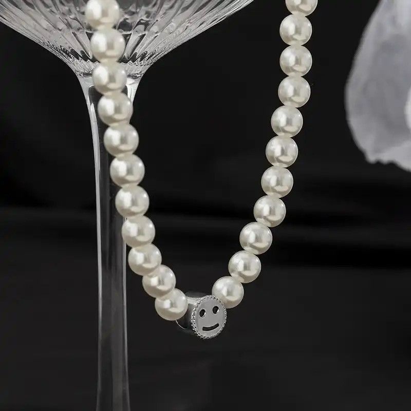 Jewelry Smiley Charm Pearl Choker Necklace Size ONE SIZE - 2 Thumbnail