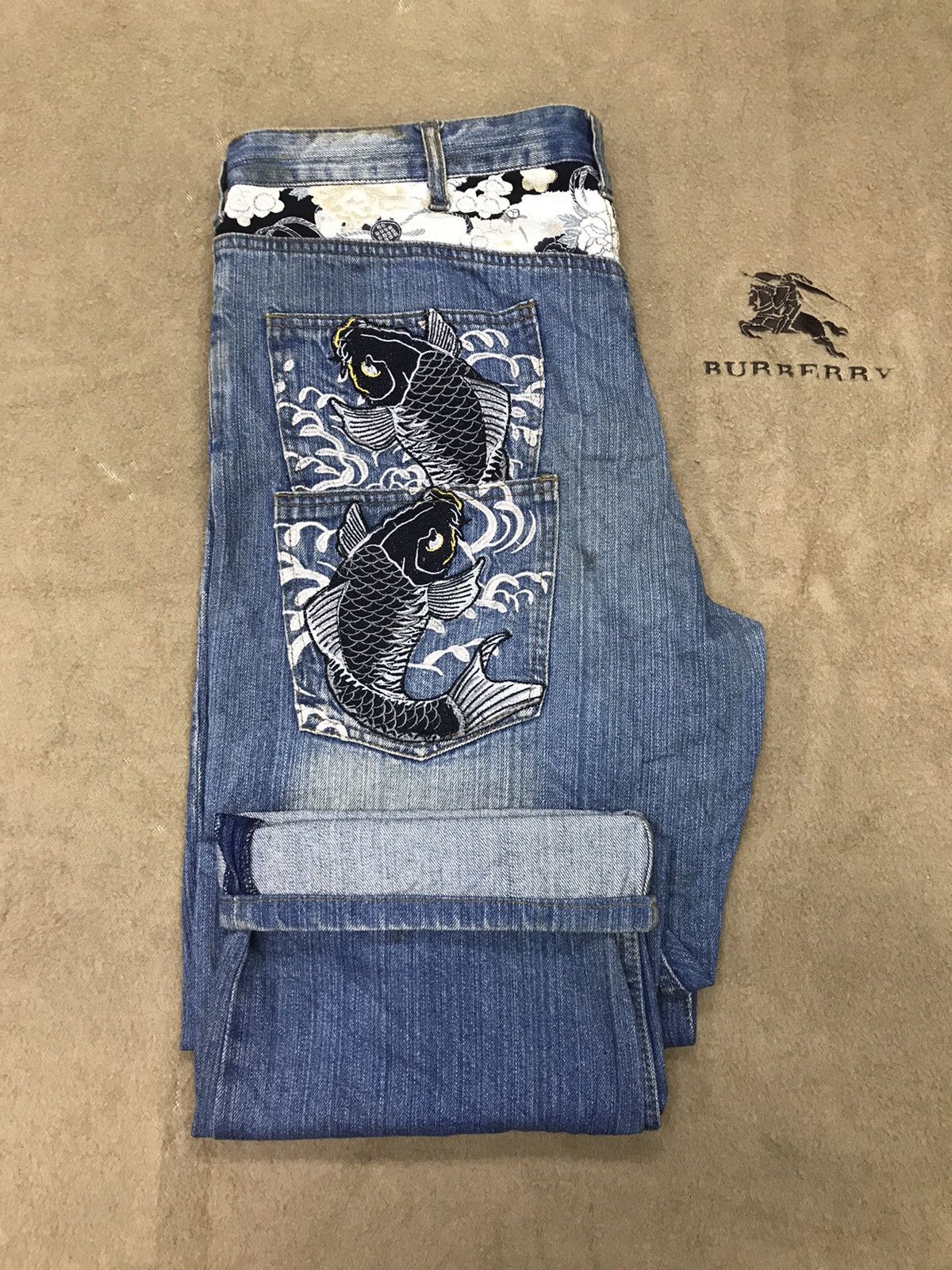 Japanese Brand × Kings Of Indigo Sukajan Koi fish denim nice design Size US 34 / EU 50 - 4 Thumbnail