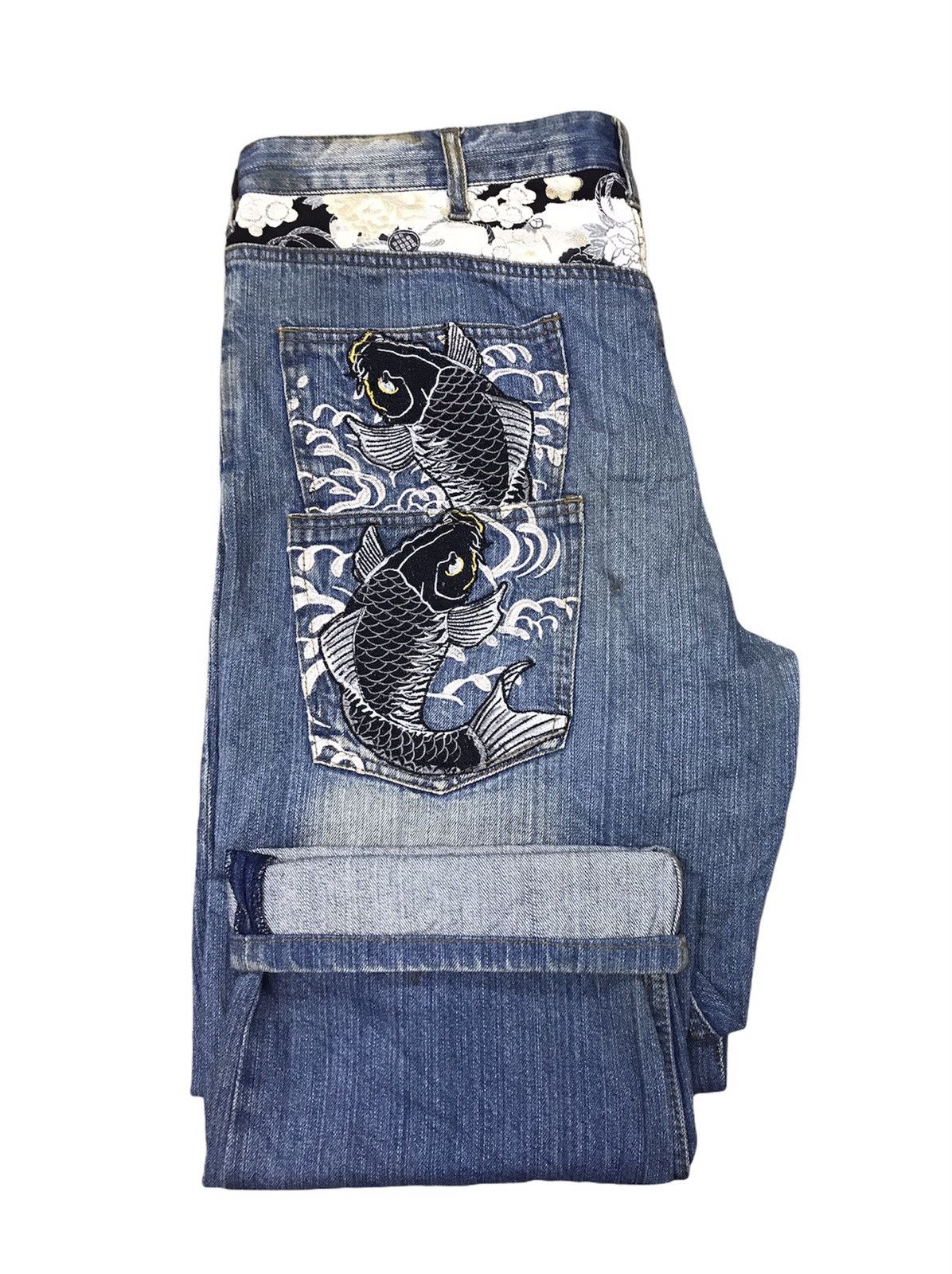 Japanese Brand × Kings Of Indigo Sukajan Koi fish denim nice design Size US 34 / EU 50 - 3 Thumbnail