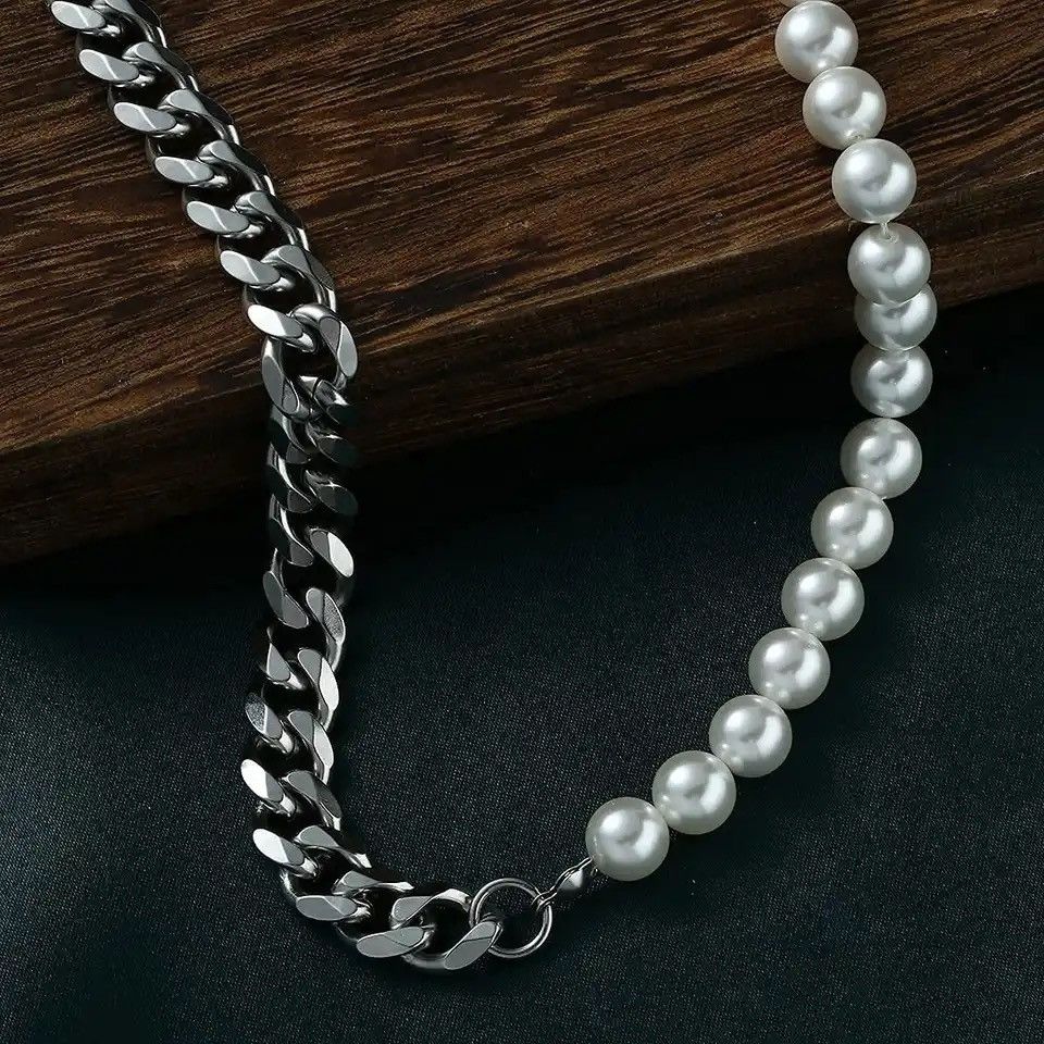 Jewelry Half Pearl Half Chain Necklace Size ONE SIZE - 3 Thumbnail