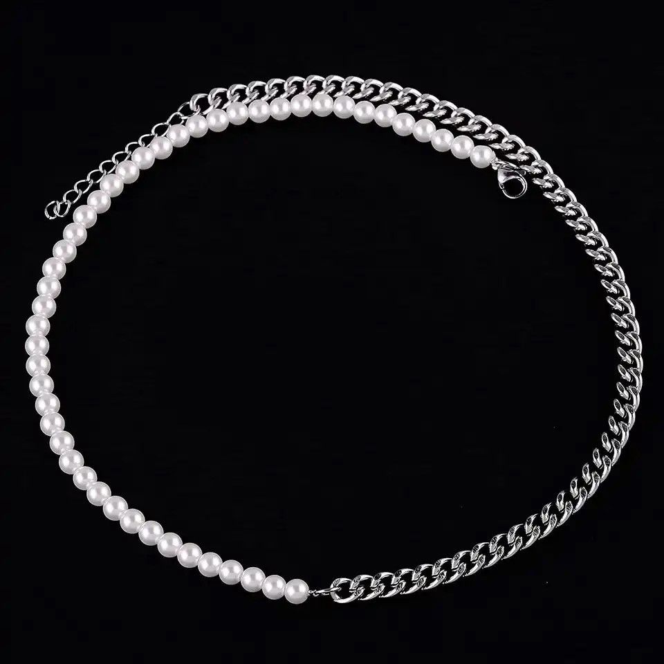 Jewelry Half Pearl Half Chain Necklace Size ONE SIZE - 2 Thumbnail