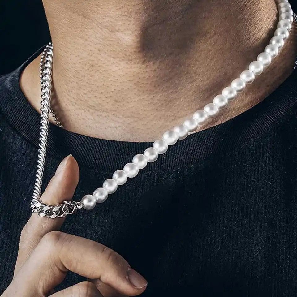 Jewelry Half Pearl Half Chain Necklace Size ONE SIZE - 1 Thumbnail