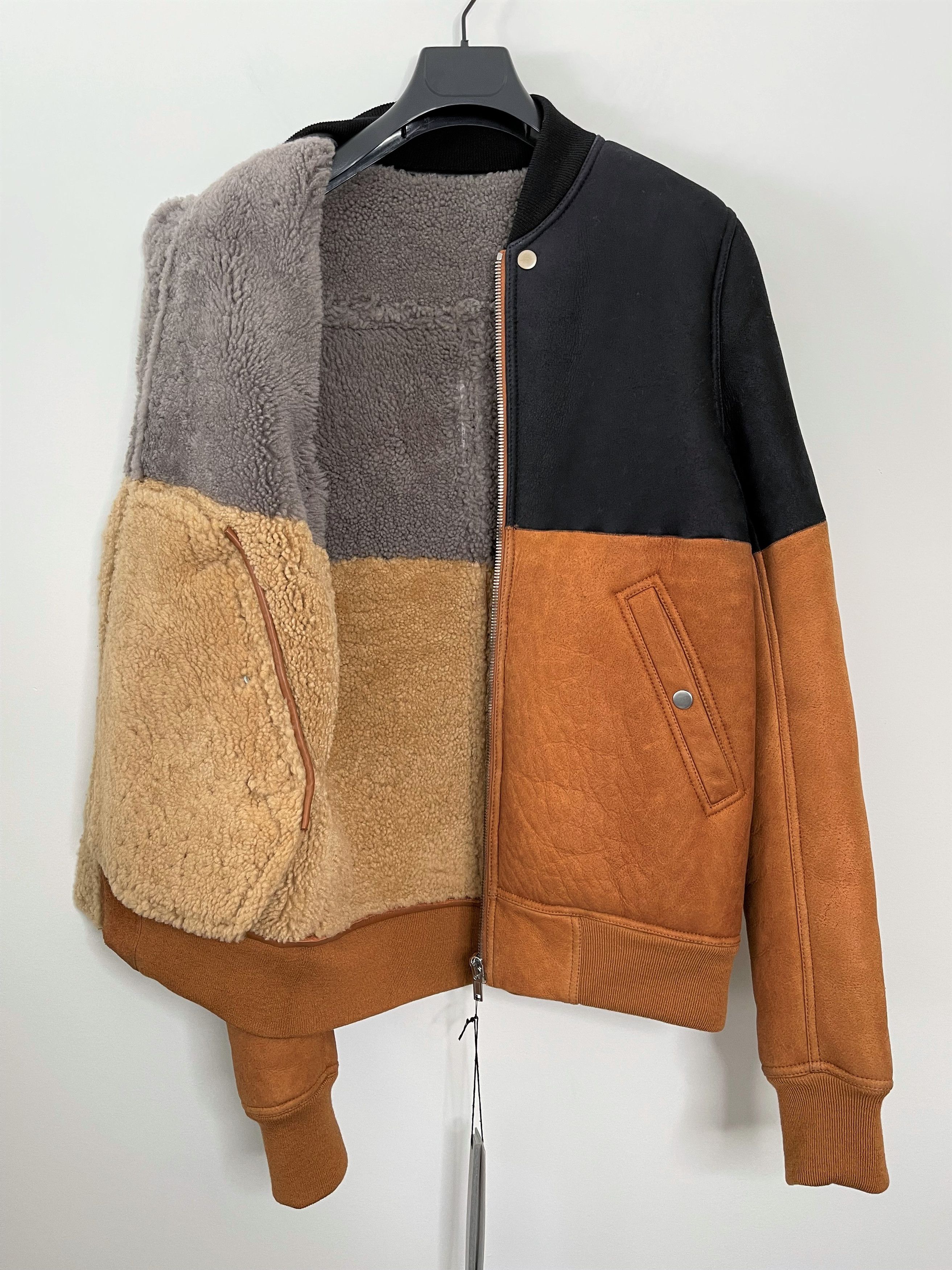 image of Rick Owens Eu46 Shearling Leather Rust Black Flight Bomber Larry Fw19, Men's (Size Small)