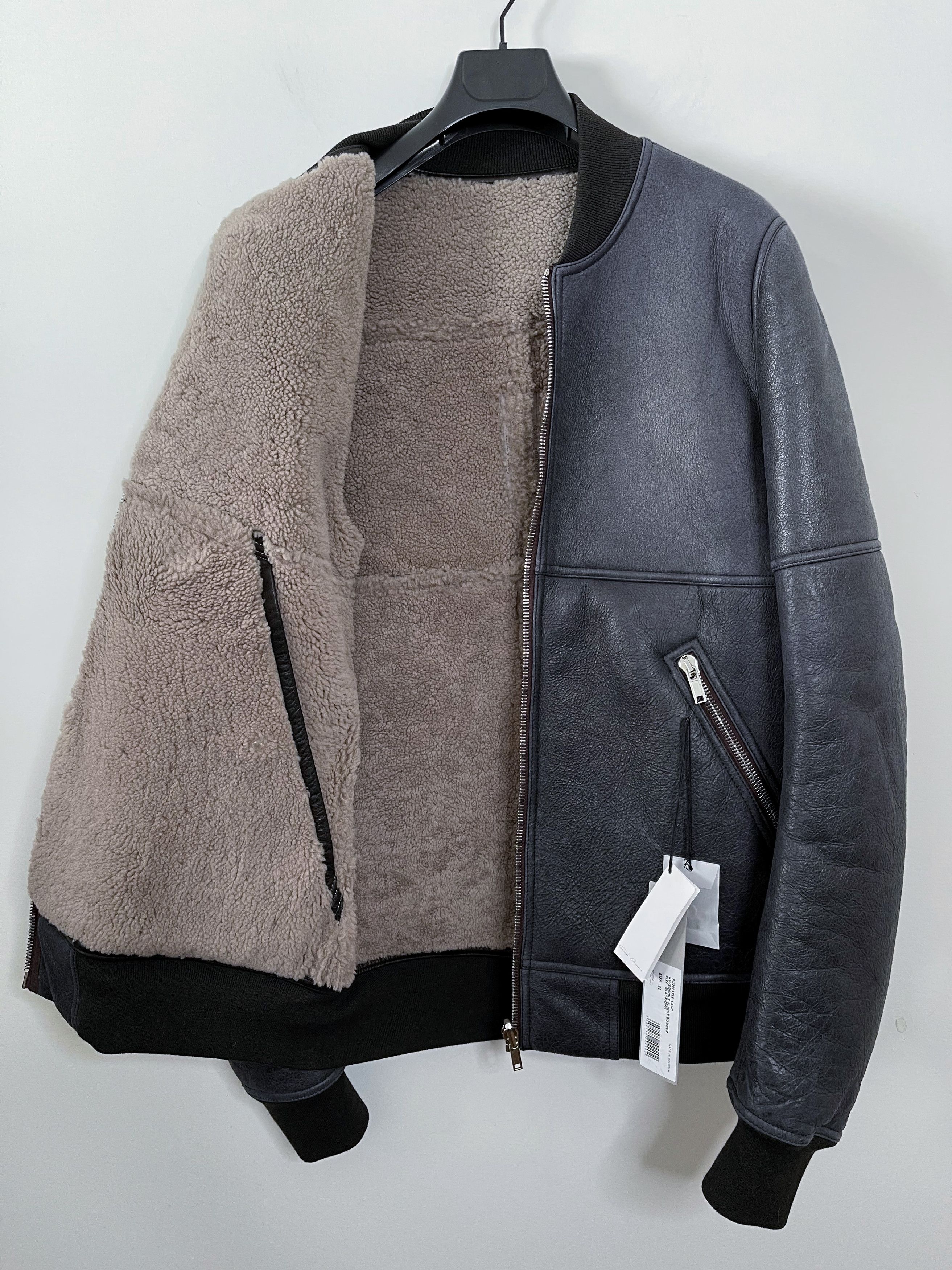 image of Rick Owens Eu50 Reversible Shearling Grail Bomber Performa Fw20 in Black/Dirt, Men's (Size Medium)