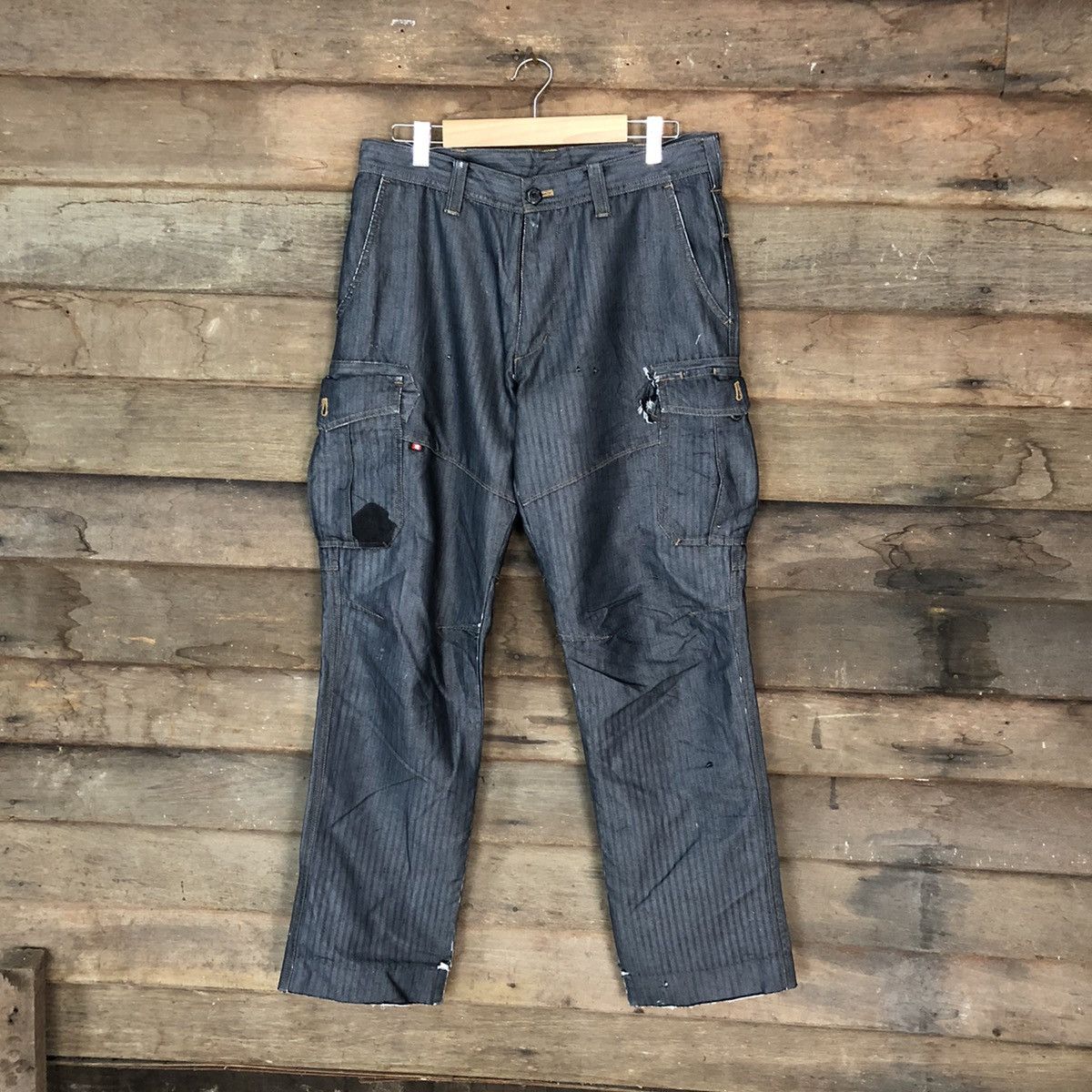 Burtle Dark blue dirty multi pocket Cargo Pants #6907