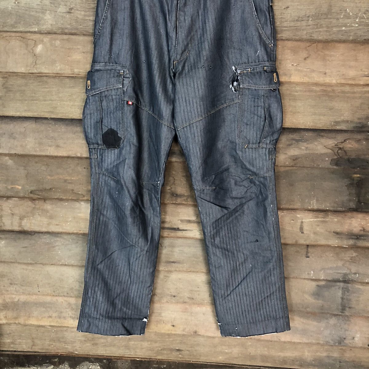 Japanese Brand Burtle Dark blue dirty multi pocket Cargo Pants #6907 Size US 32 / EU 48 - 3 Thumbnail